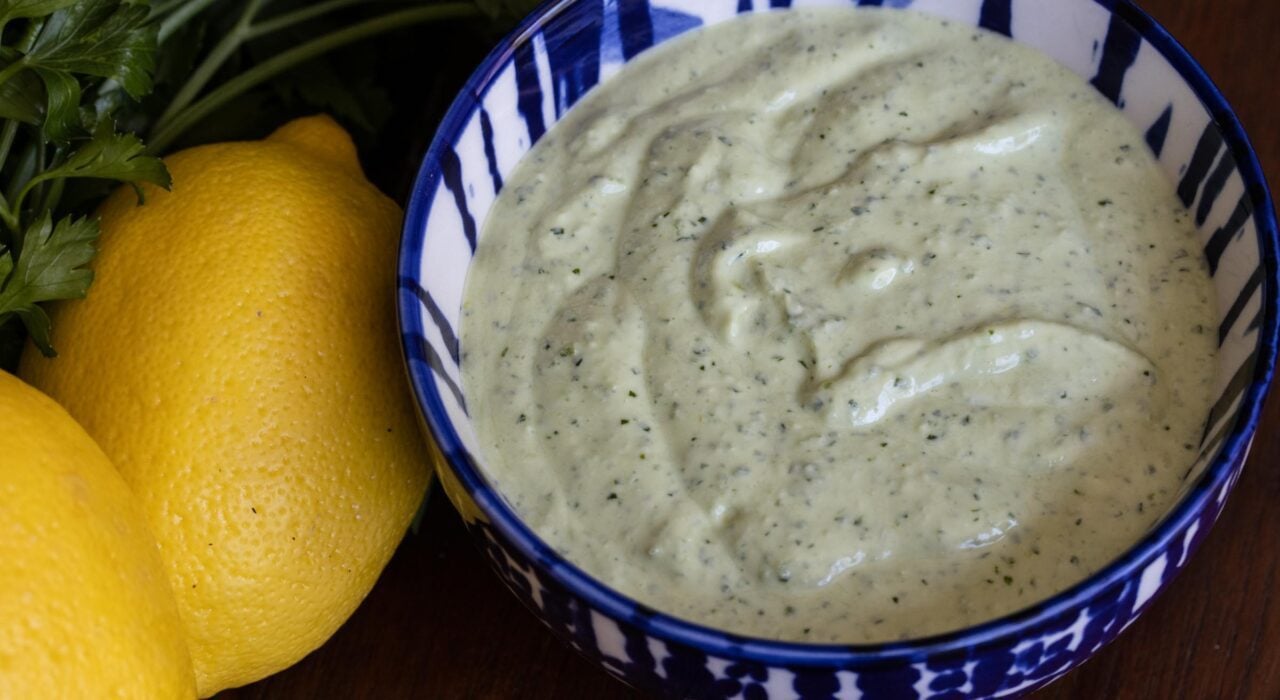 Yogurt Feta Sauce Yogurt Feta Sauce close up