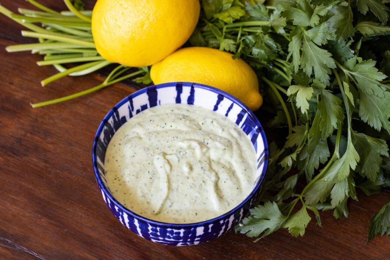 Yogurt Feta Sauce with parsley and lemons