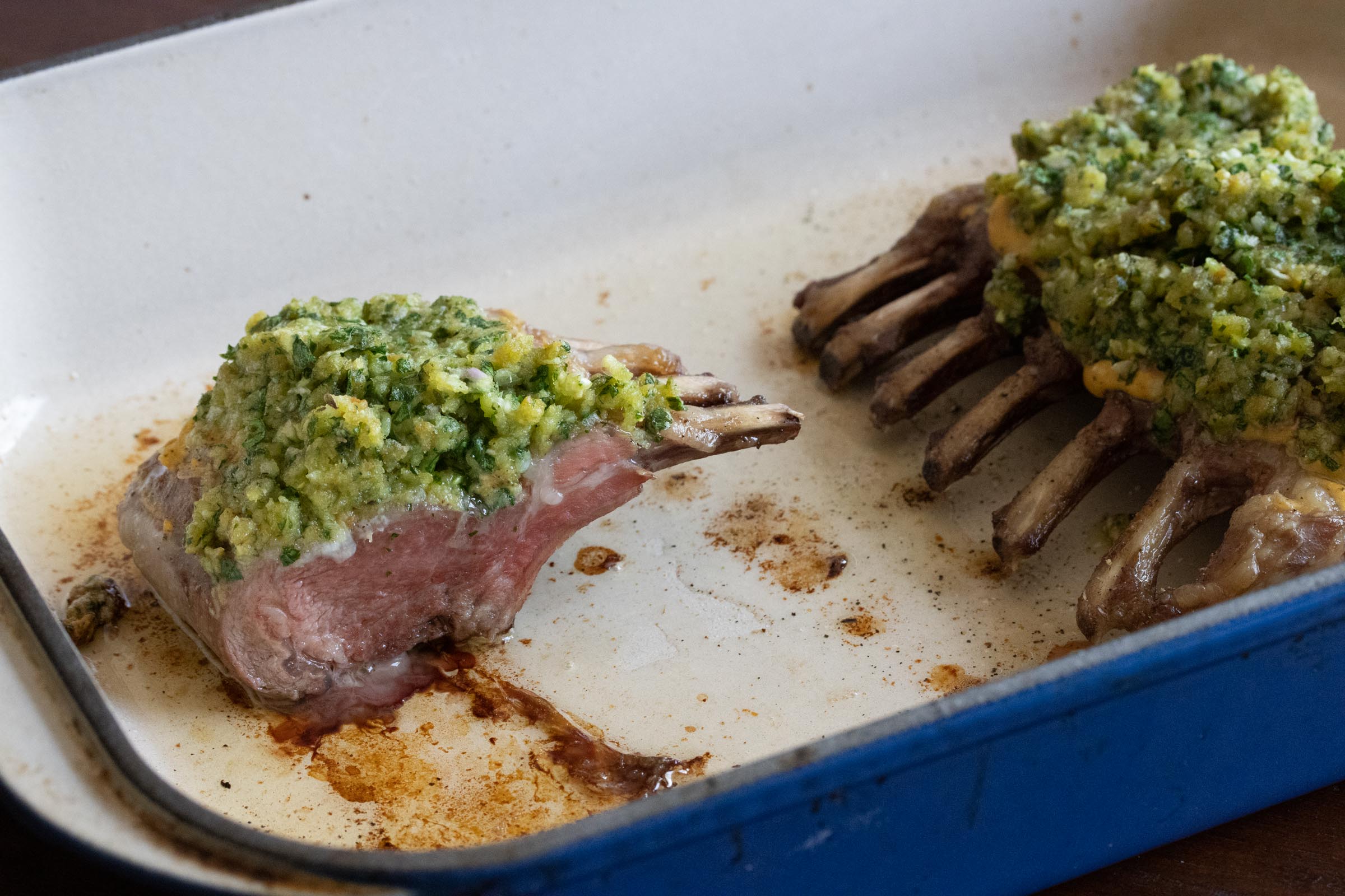 rack sliced in the roasting pan