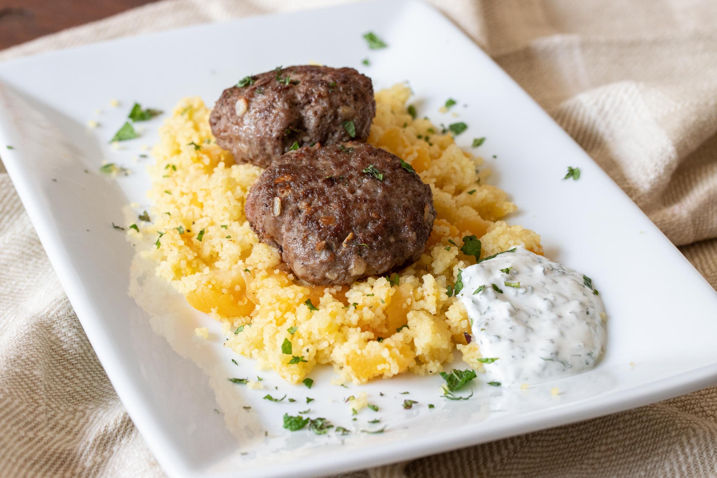 Spiced Lamb Patties and Couscous with Apricots