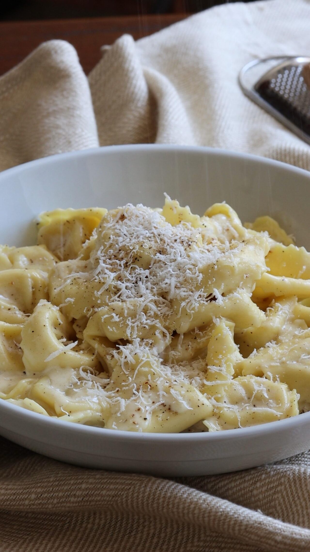 Cheese Tortellini Alfredo The finished recipe ready to eat.