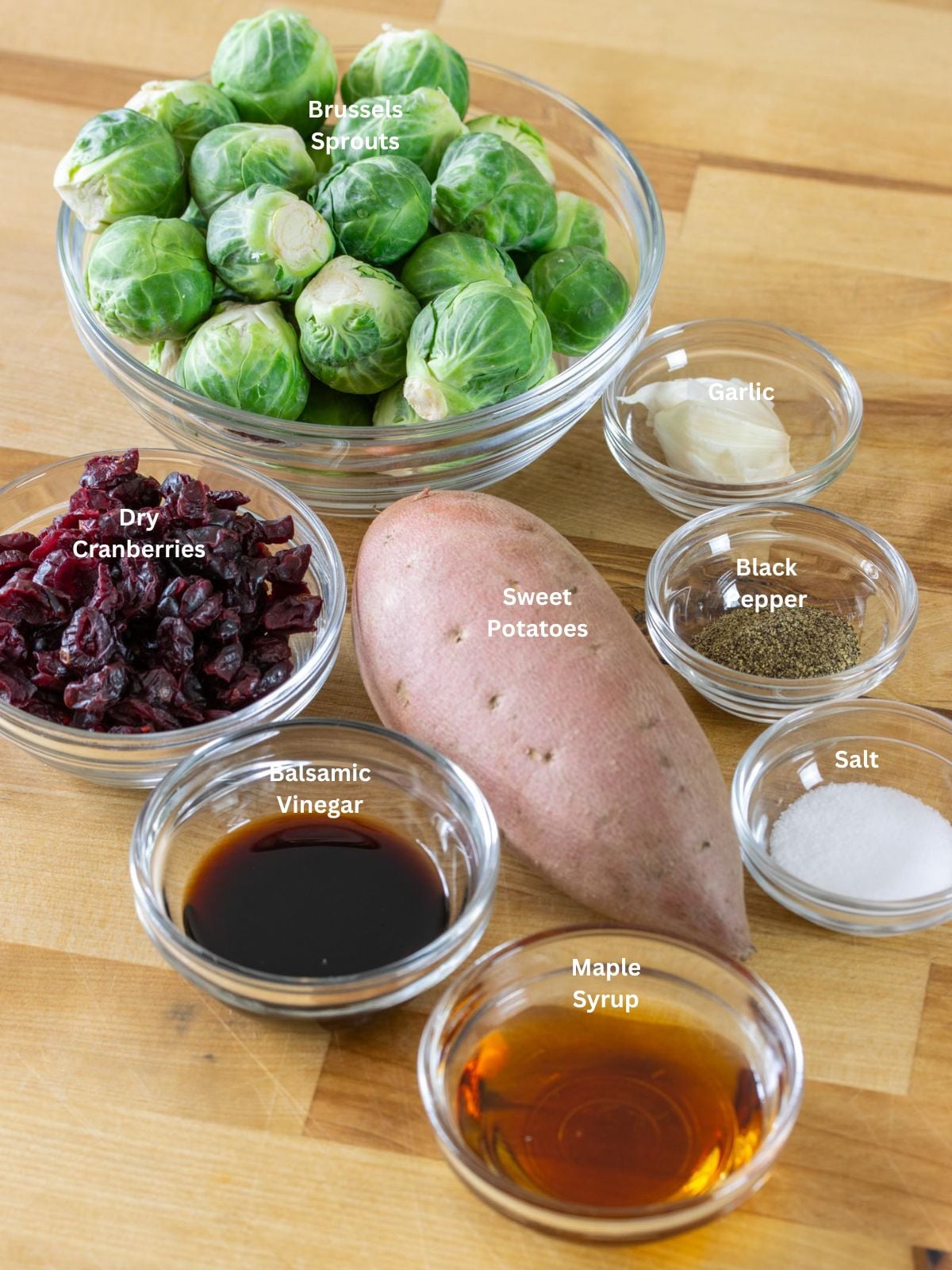 Key ingredients needed to make this recipe of roasted potatoes and brussels sprouts
