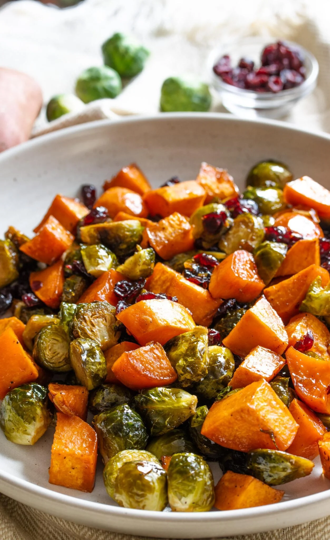 Roasted Sweet Potatoes, Brussel Sprouts and Cranberries Roasted Sweet Potatoes, Brussel Sprouts and Cranberries