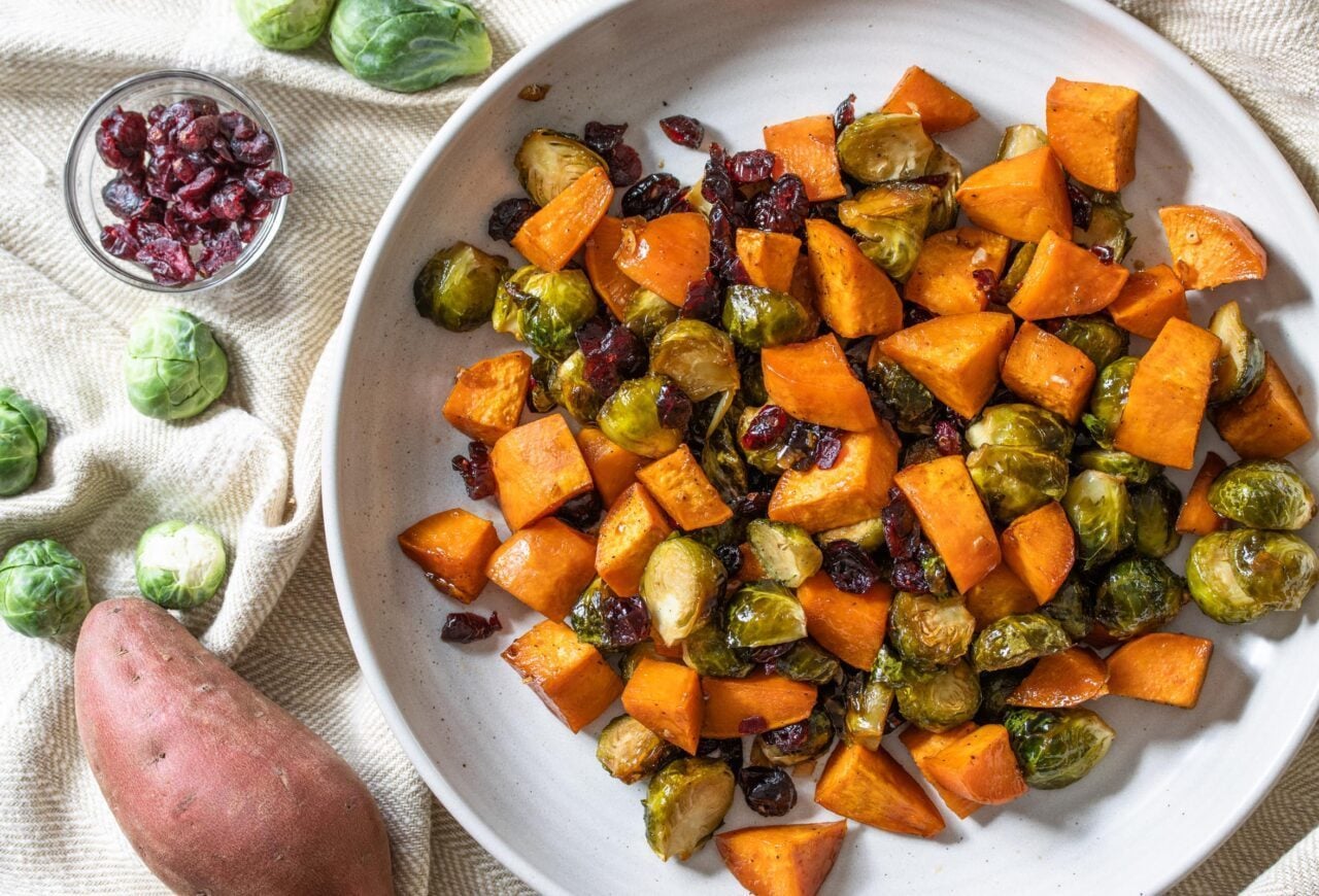 Roasted Sweet Potatoes, Brussel Sprouts and Cranberries Roasted Sweet Potatoes, Brussel Sprouts and Cranberries