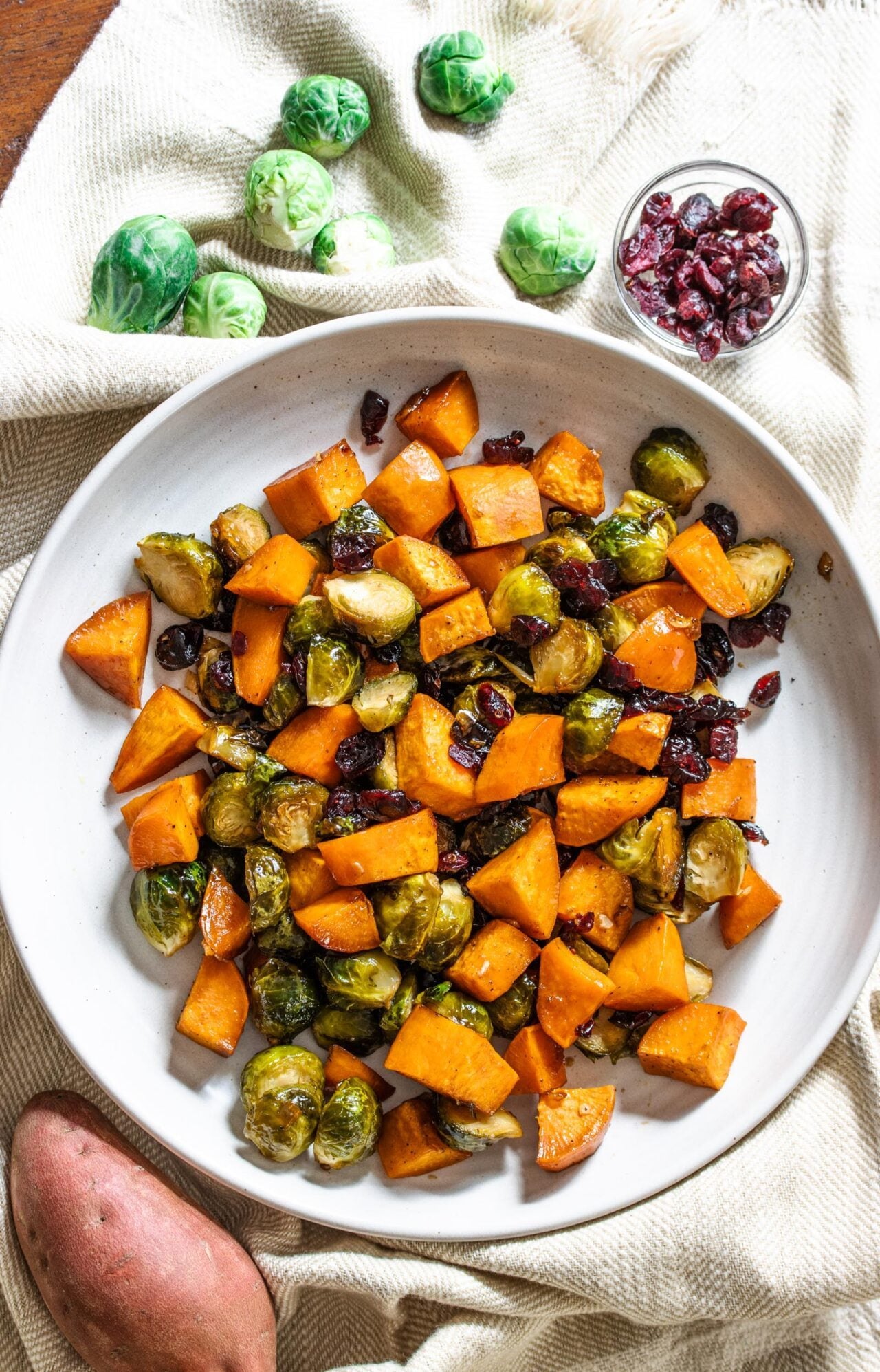Roasted Sweet Potatoes, Brussel Sprouts and Cranberries Roasted Sweet Potatoes, Brussel Sprouts and Cranberries