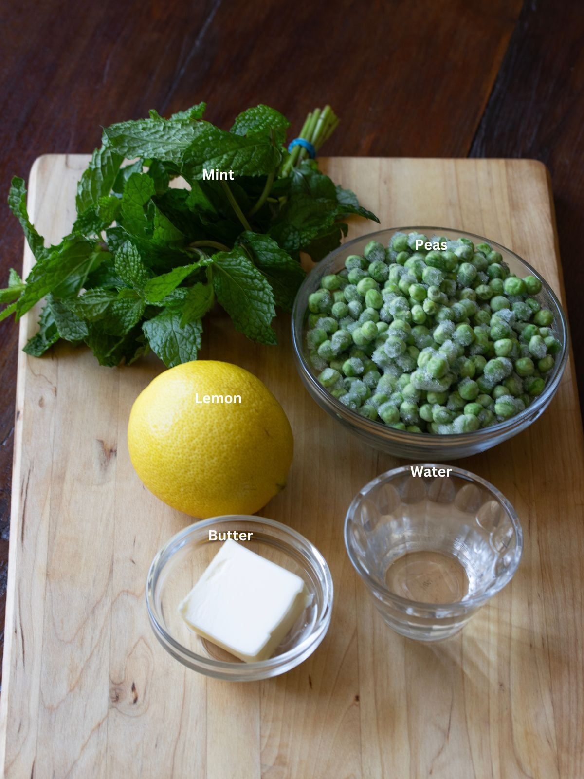Ingredients needed to make this mint peas recipe.
