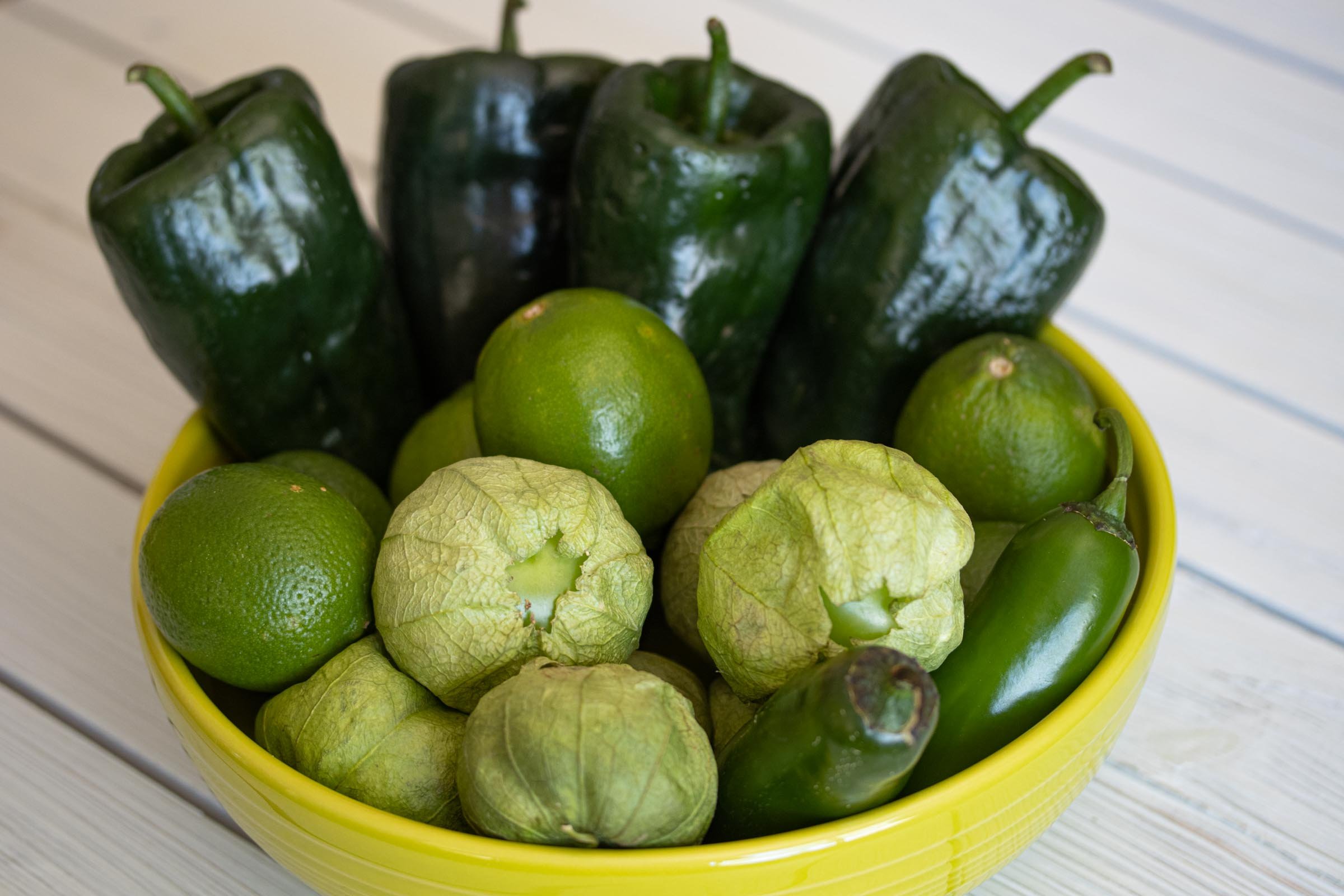tomatillos and poblanos for carnitas tacos