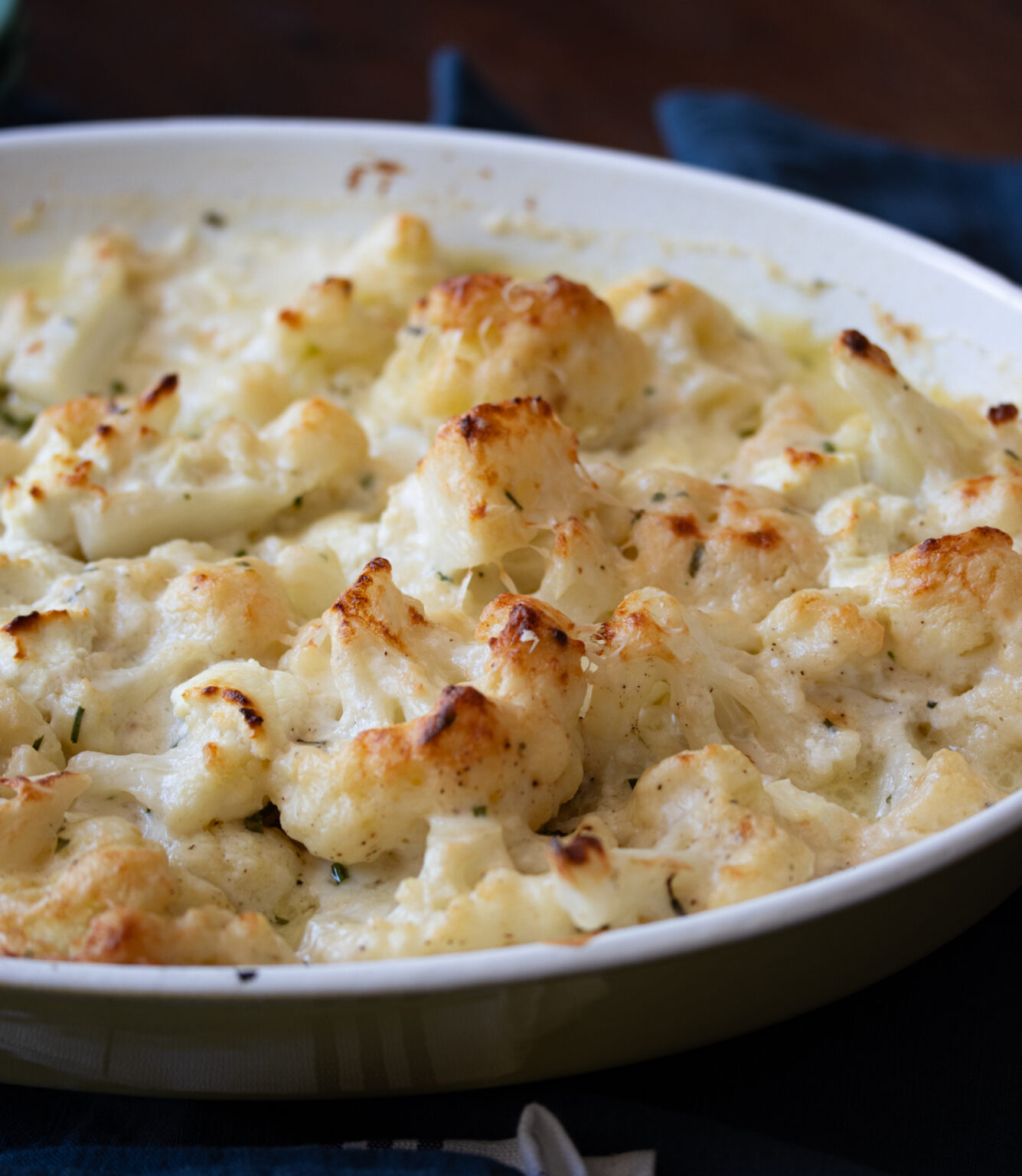 Cauliflower and Goat Cheese Gratin in baking dish