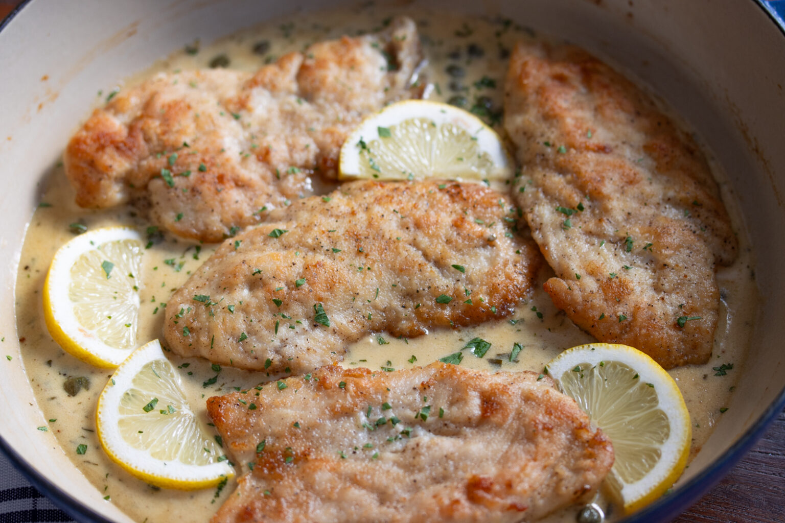 Finished picatta in the pan. 
