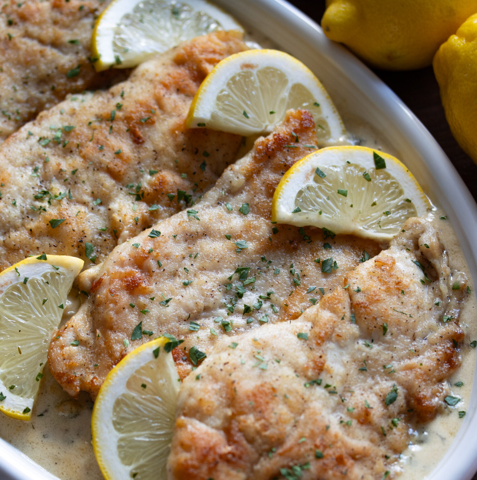 The finished recipe served with lemon slices. 