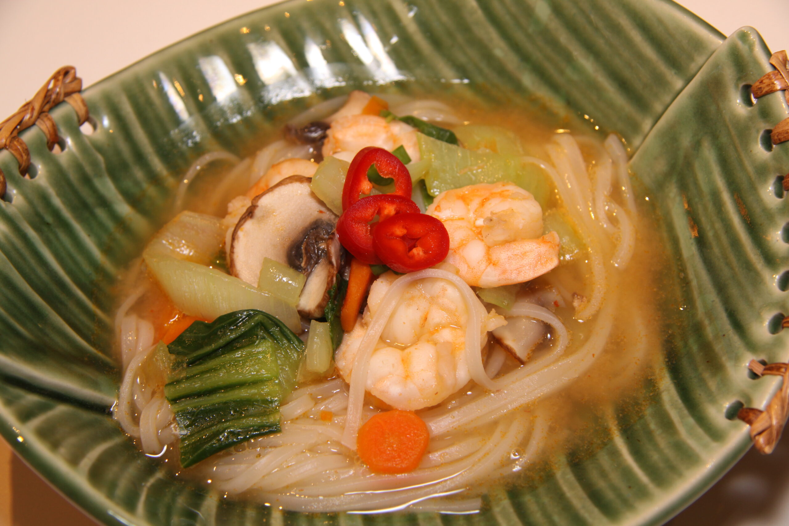 Pad Thai Soup with shrimp and vegetables