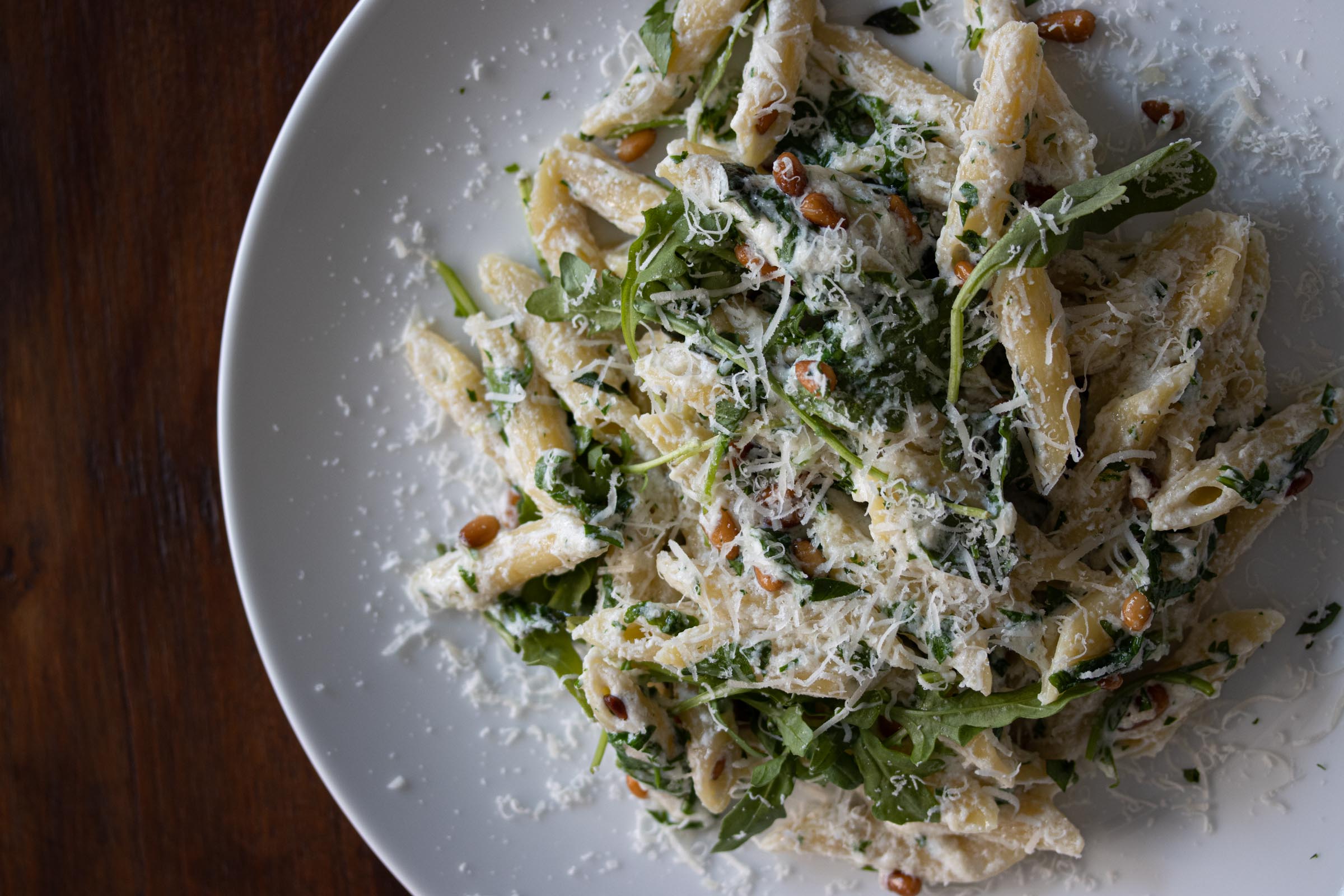 Ricotta, Arugula, Pine Nuts, And Penne Pasta