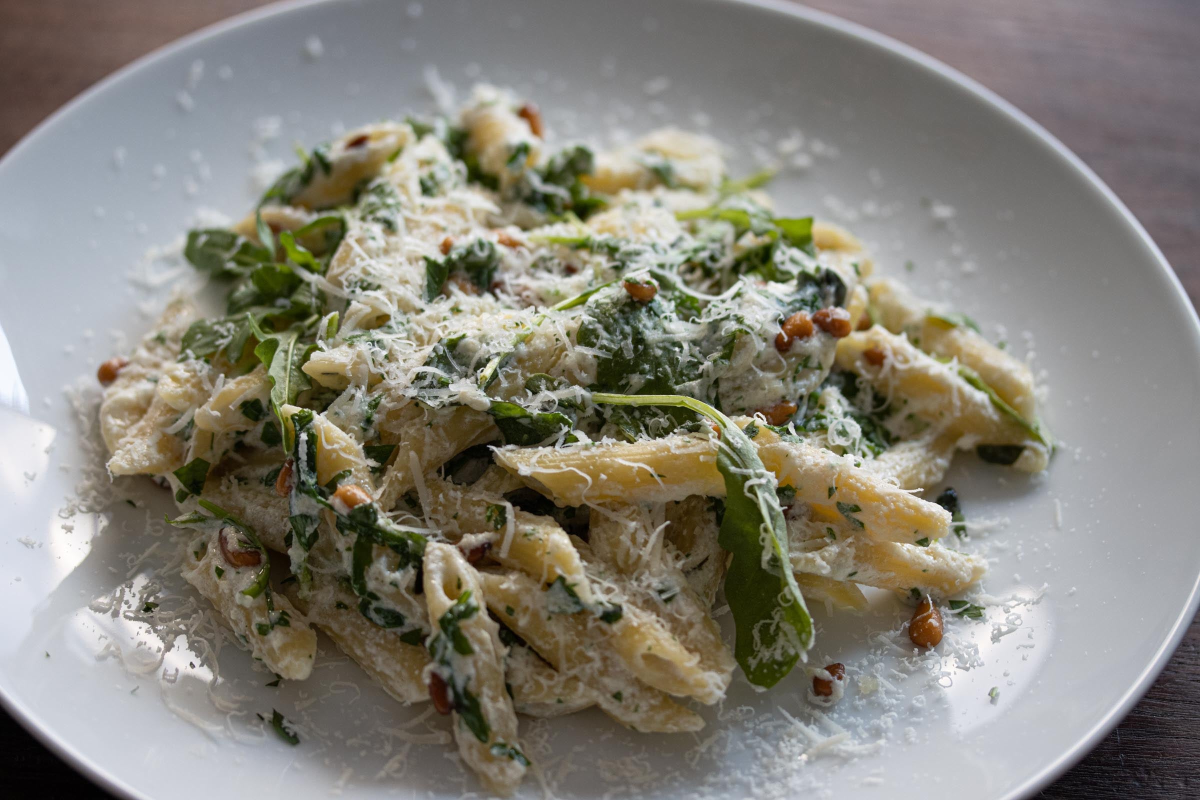 Ricotta, Arugula, Pine Nuts, And Penne Pasta