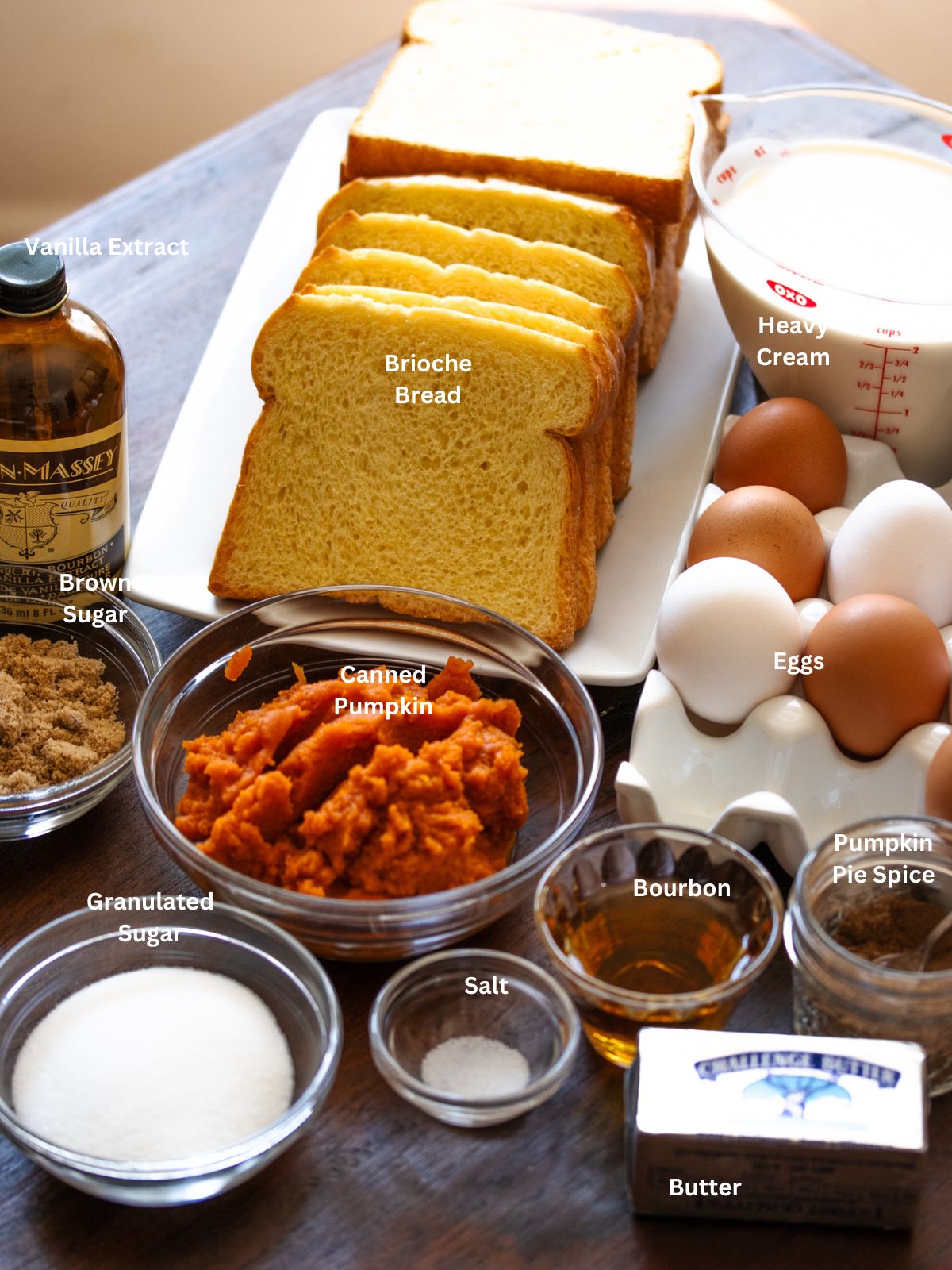 Ingredients needed to make your Pumpkin French Toast with Brown Sugar Sauce