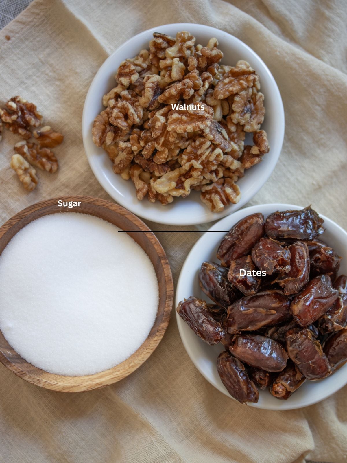Old fashioned stuffed dates with walnuts and covered with sugar