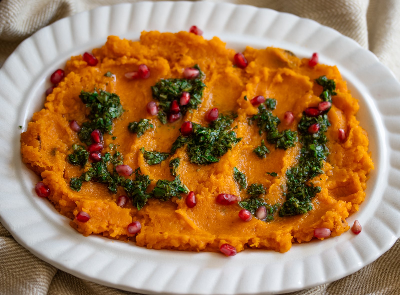 Mashed Sweet Potatoes With Lemon Basil Sauce