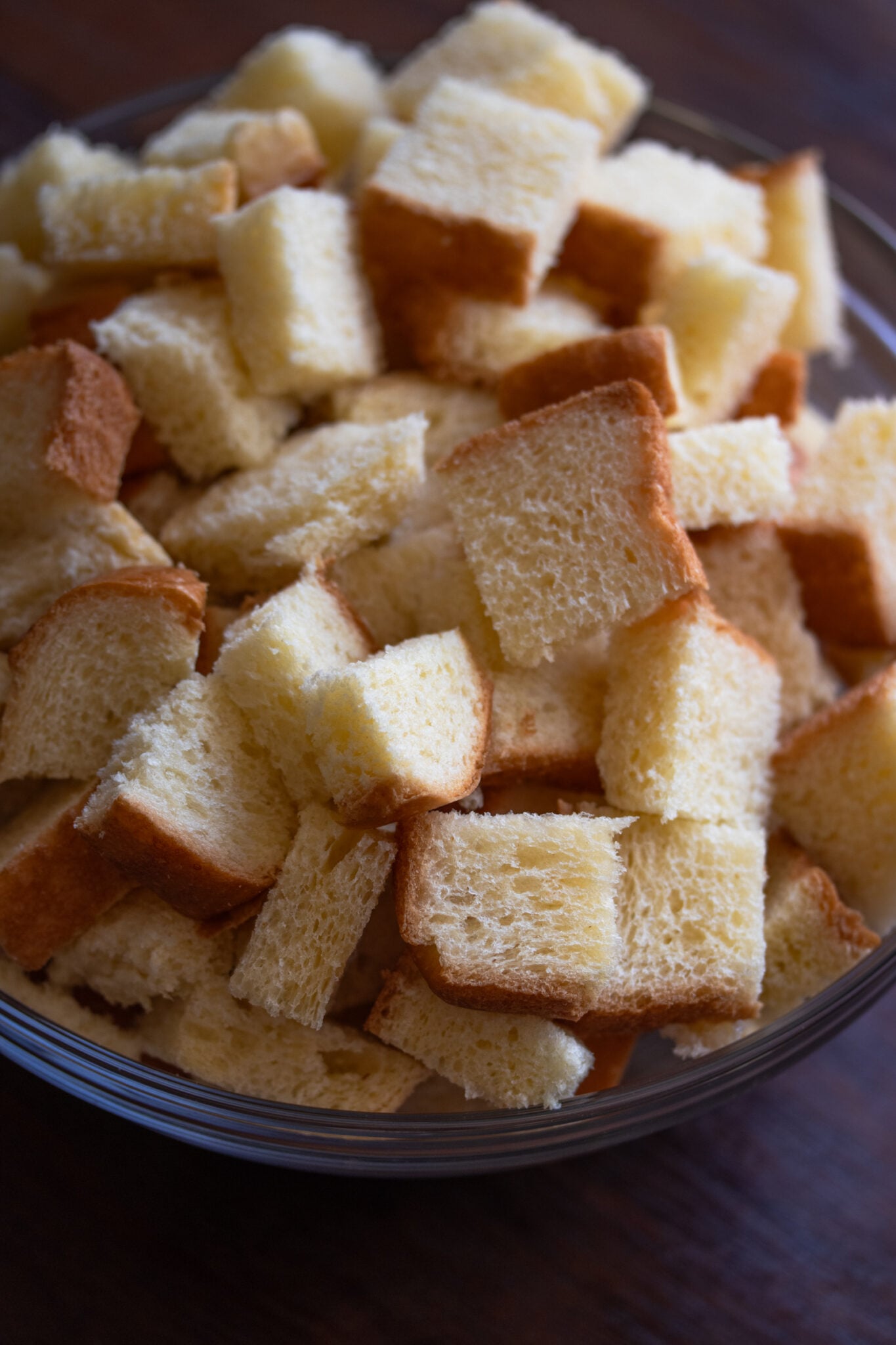 Brioche bread all cut up.