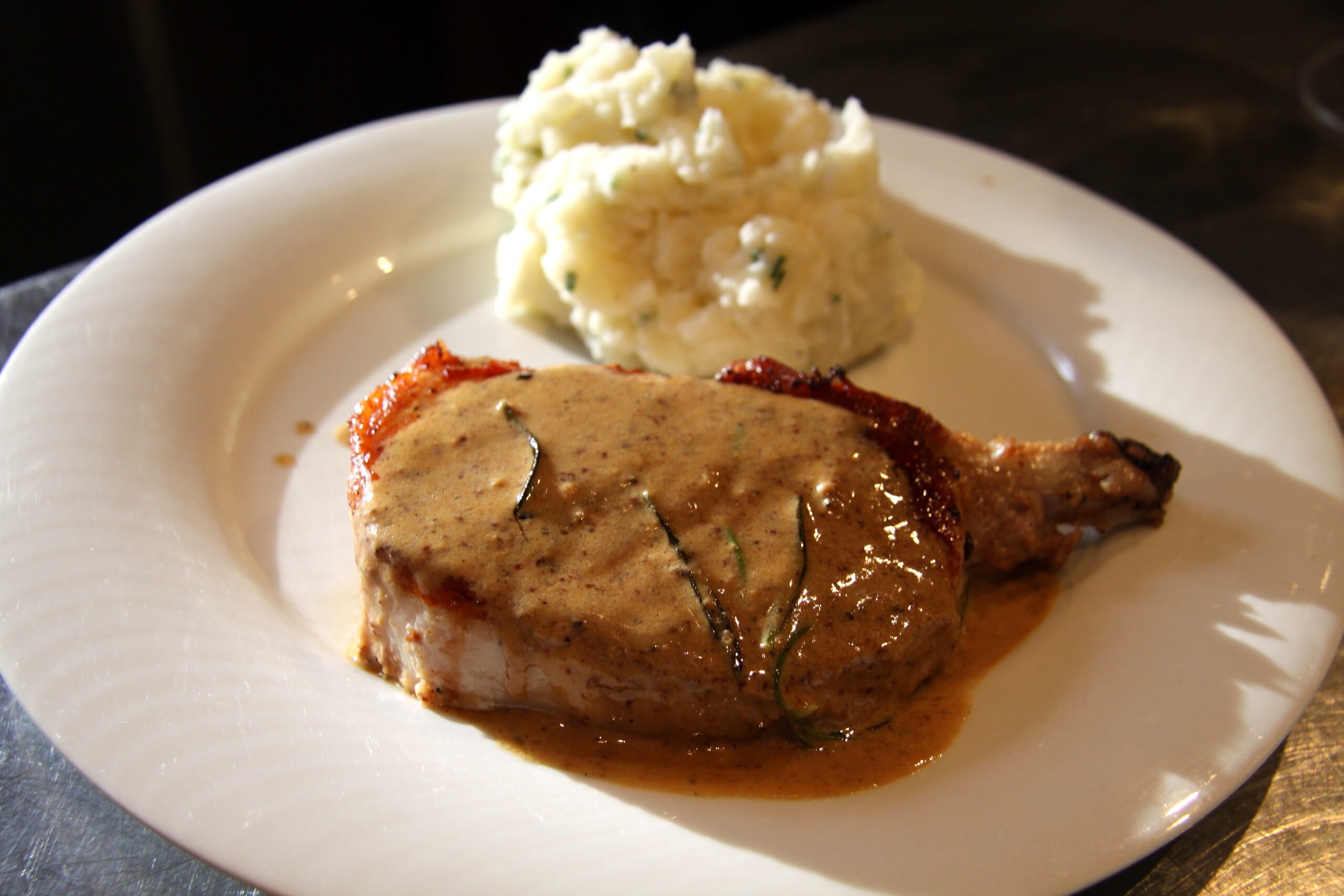 pork steak with mustard and rosemary sauce