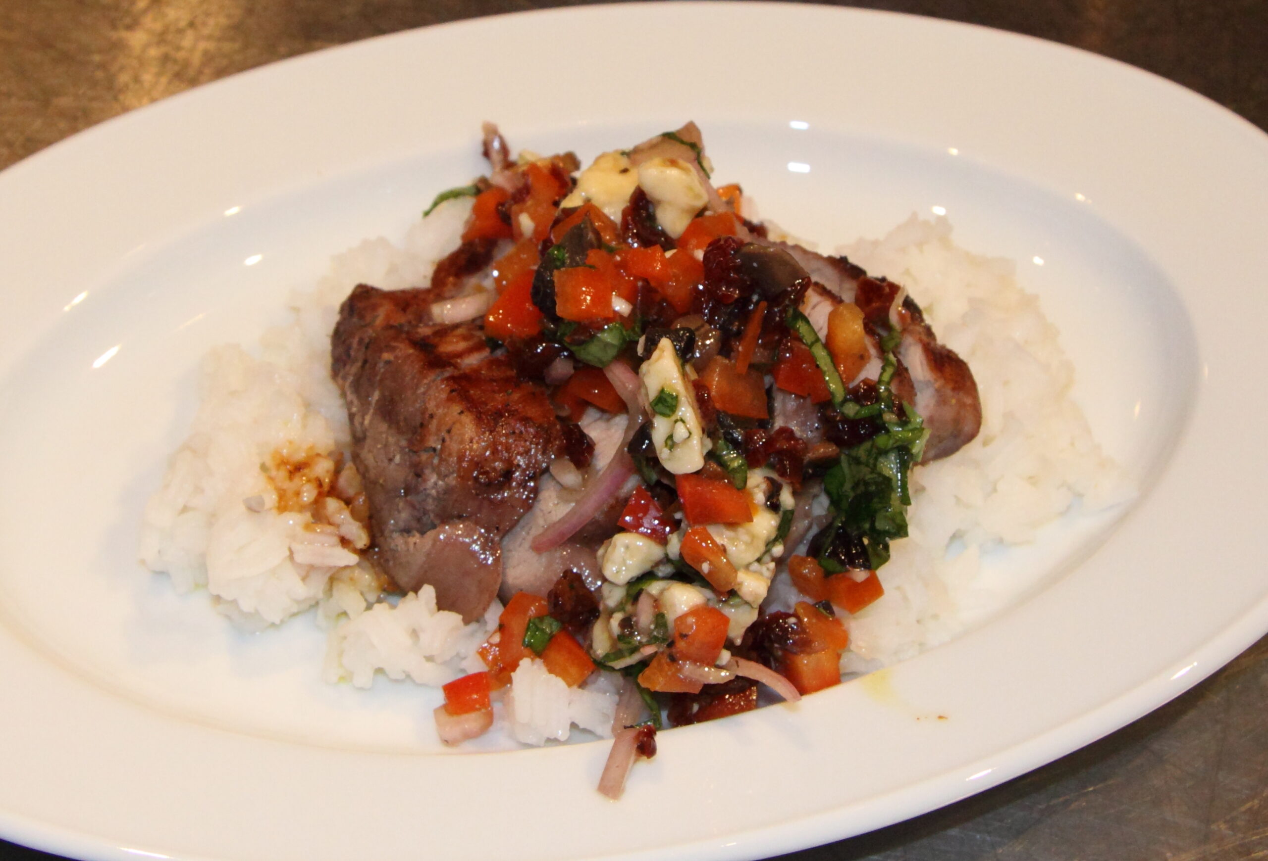 pork tenderloin with Blue Cheese and Dried Cherry Salsa