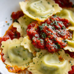 Lobster Ravioli with Marinara Sauce