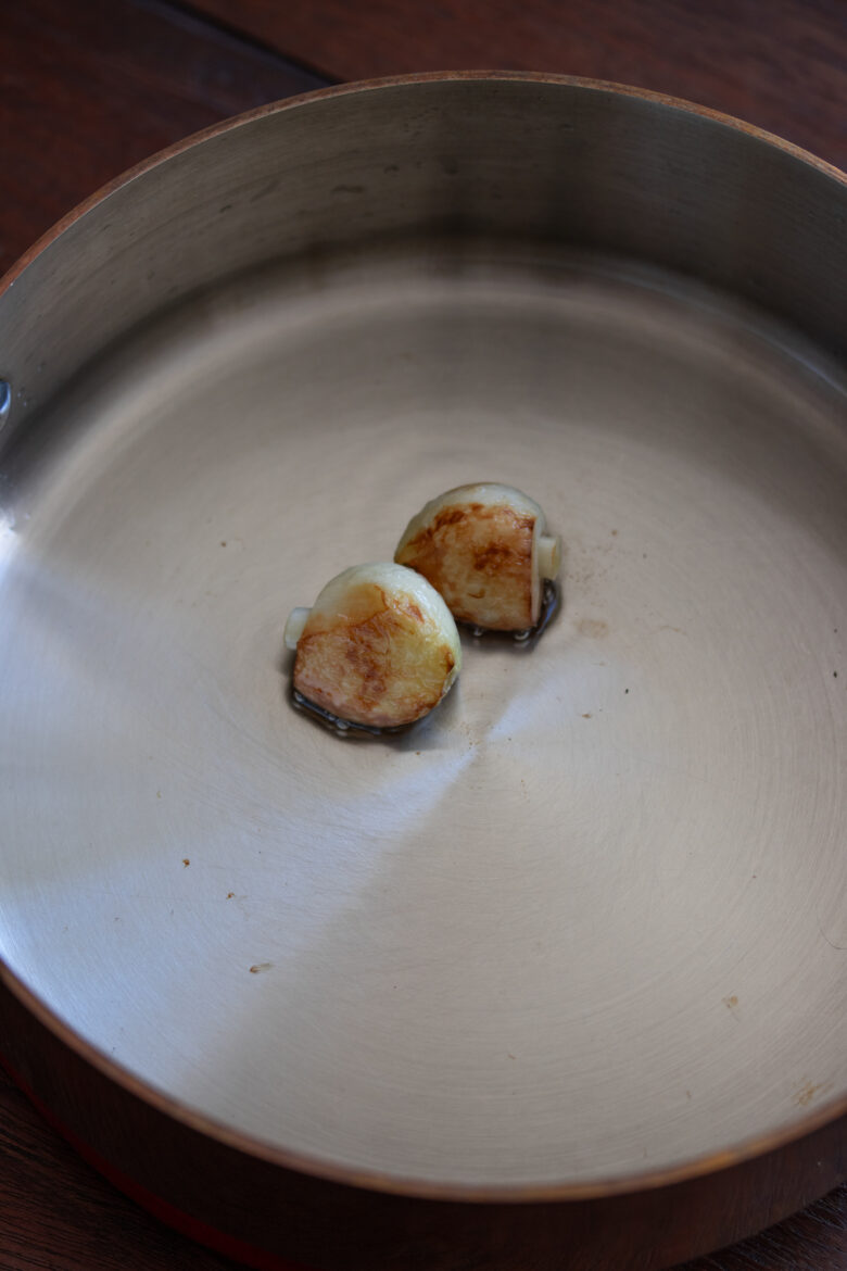 golden garlic in a pan