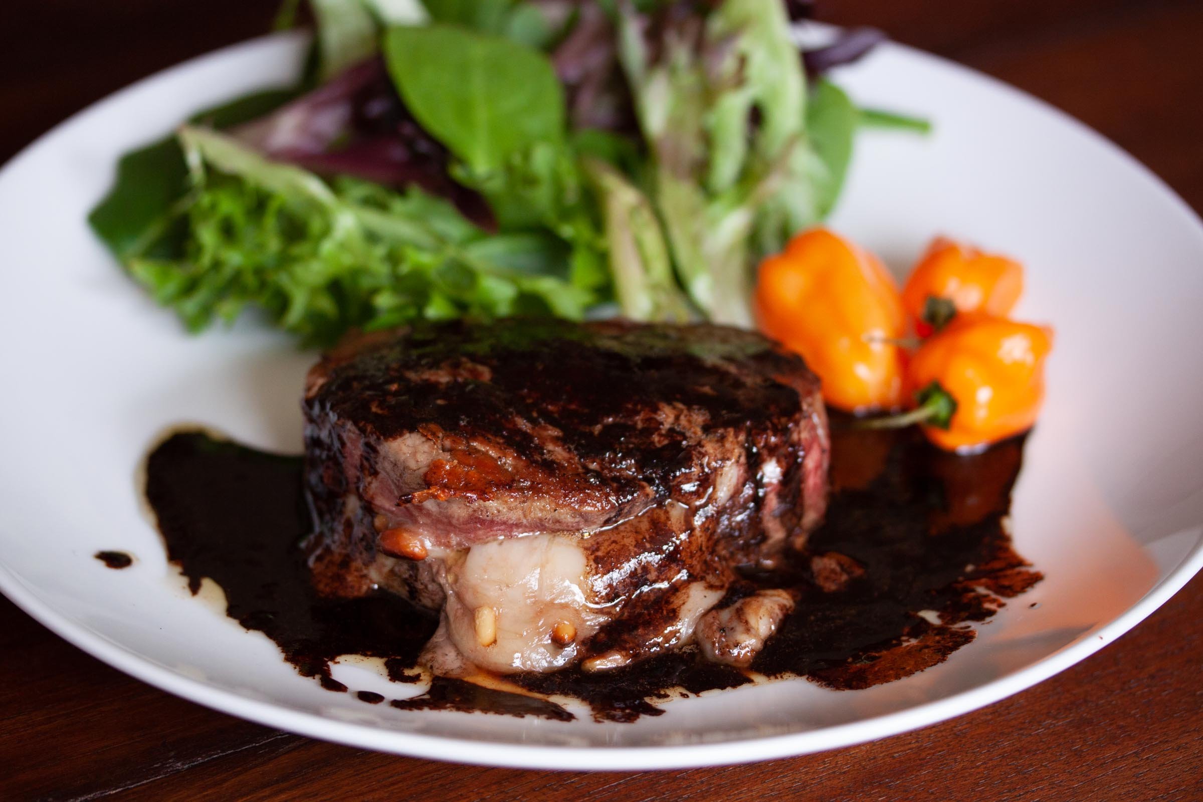Marinated and Stuffed Filet Mignons with Merlot Habanero Sauce