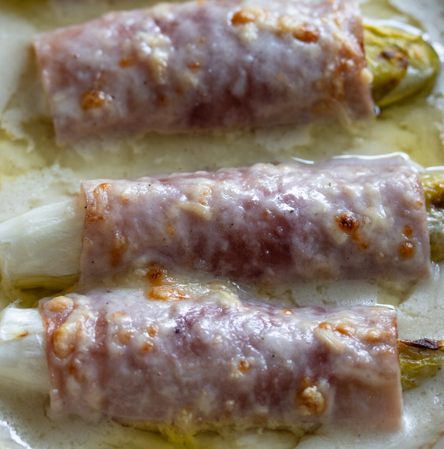 Endive Ham Gratin close up once bake
