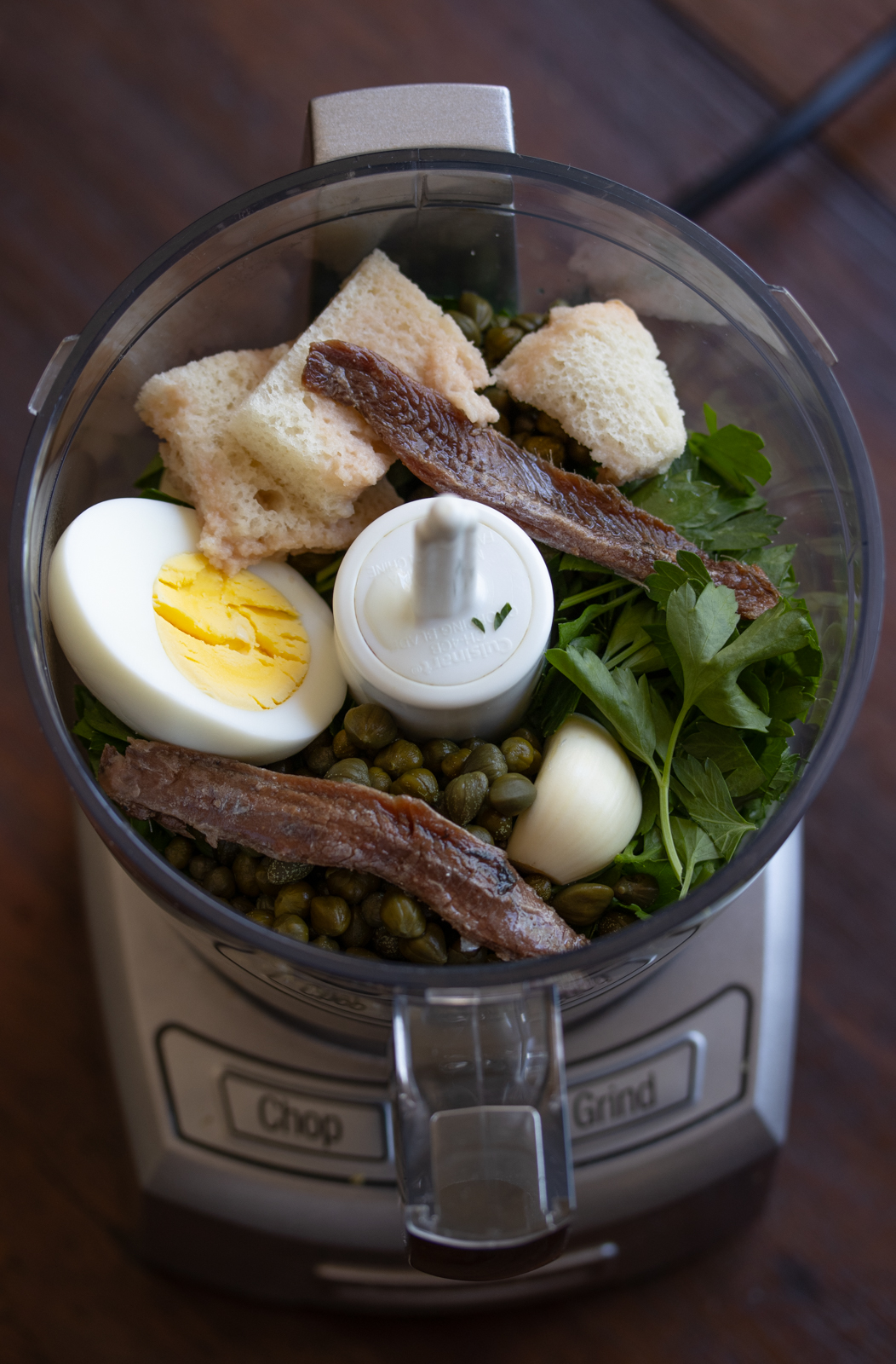 Italian Salsa Verde ingredients in the food processor