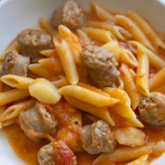 PENNE PASTA WITH SAUSAGE, TOMATOES AND POTATOES