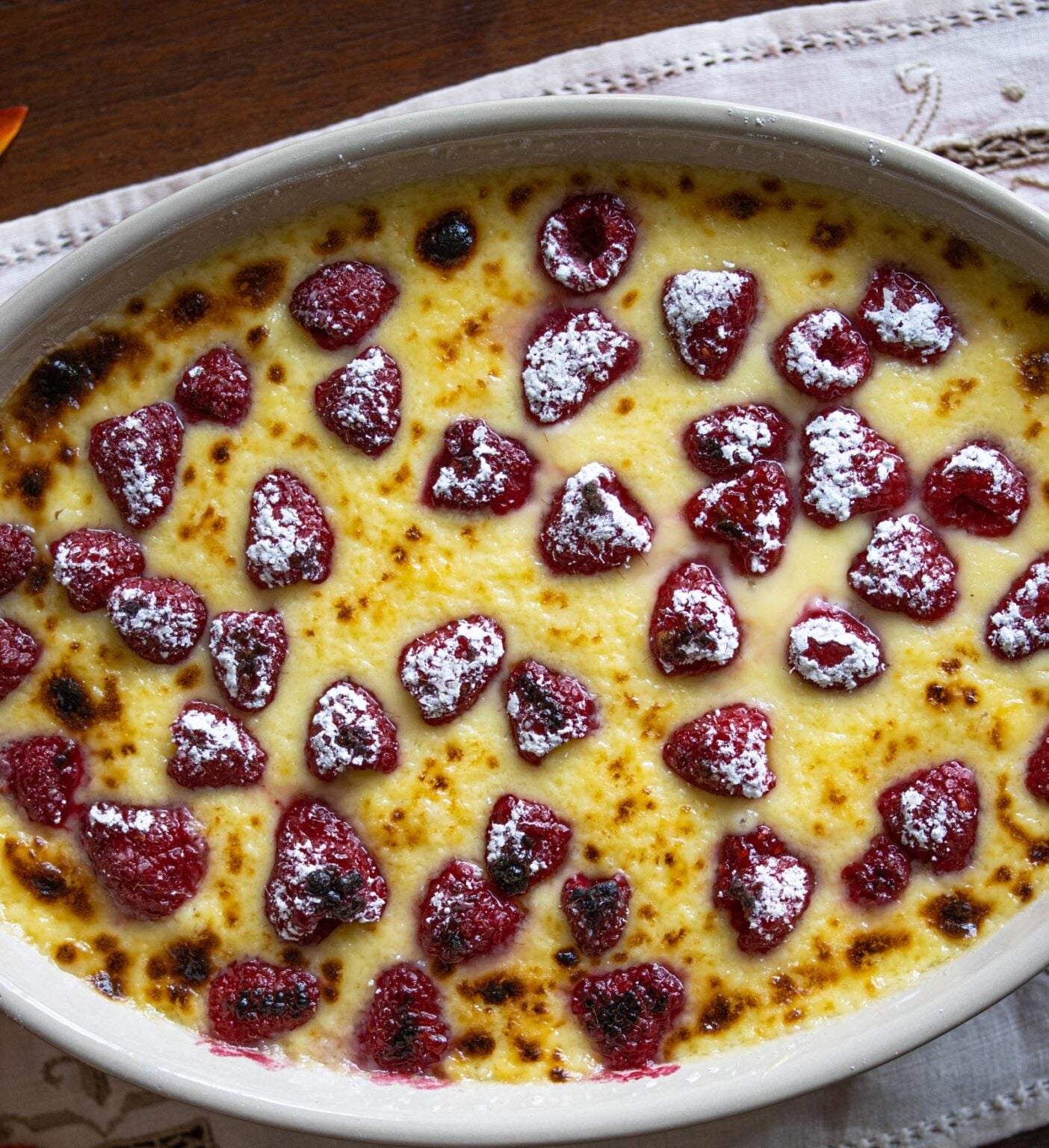raspberry gratin served in on oval dish