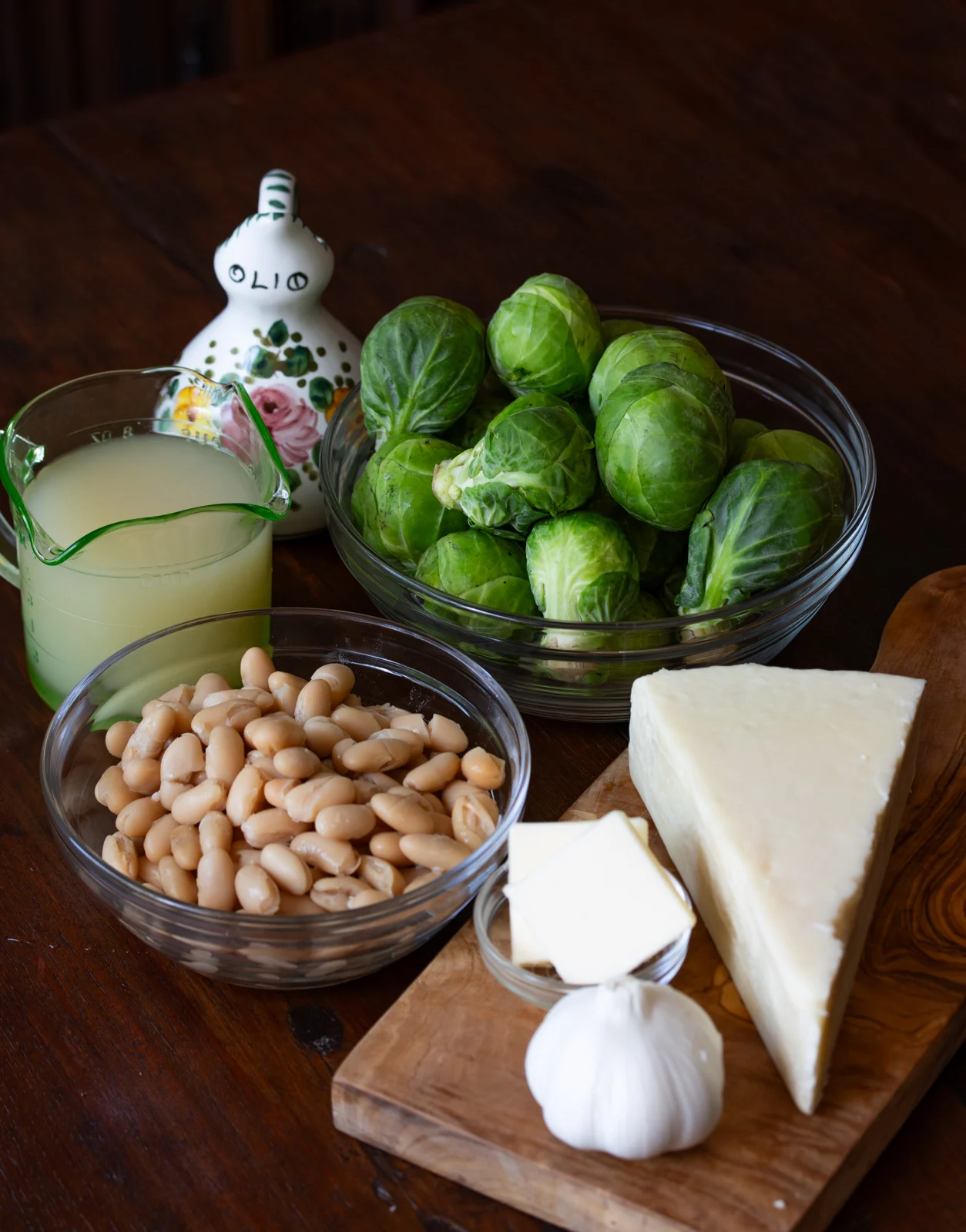 ingredients for brussels sprouts and white beans