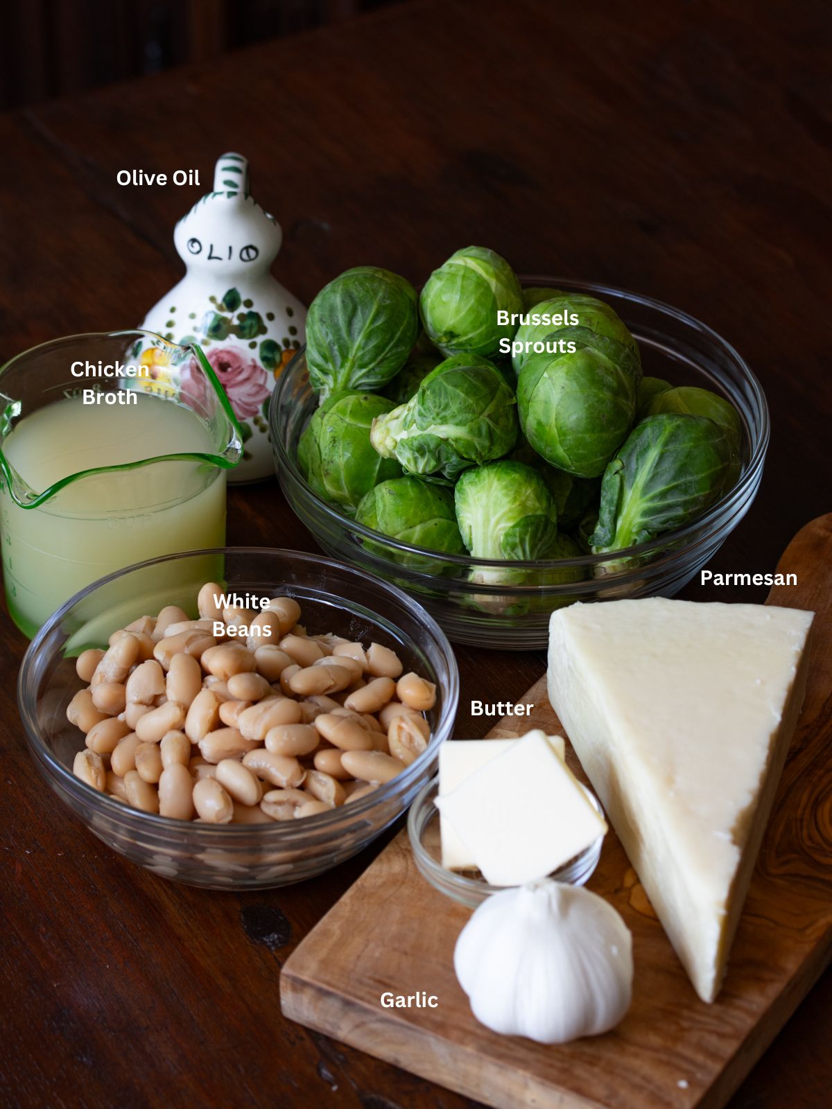 ingredients for brussels sprouts and white beans