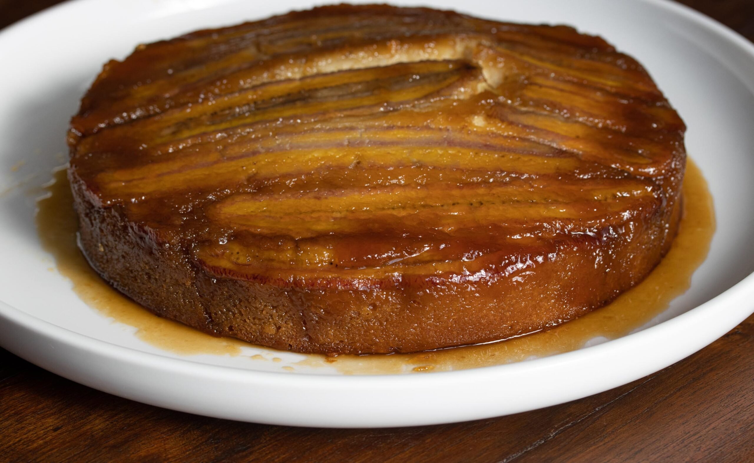 unmolded upside down banana cake