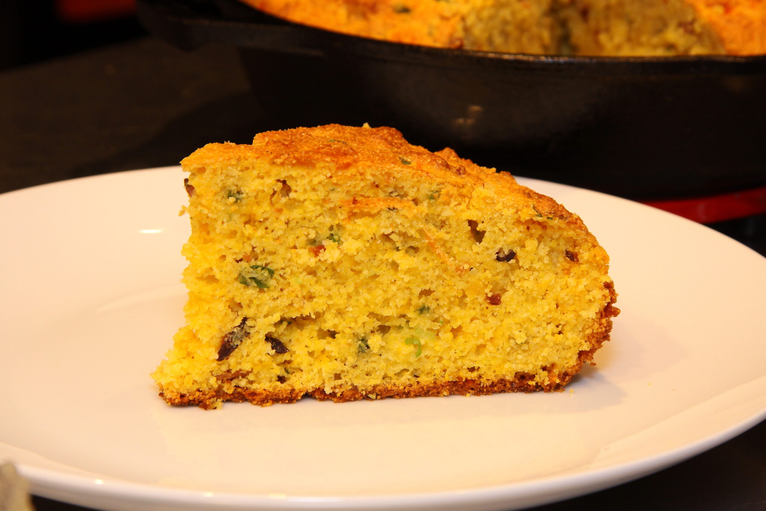 jalapeno corn stick bread baked in a skillet