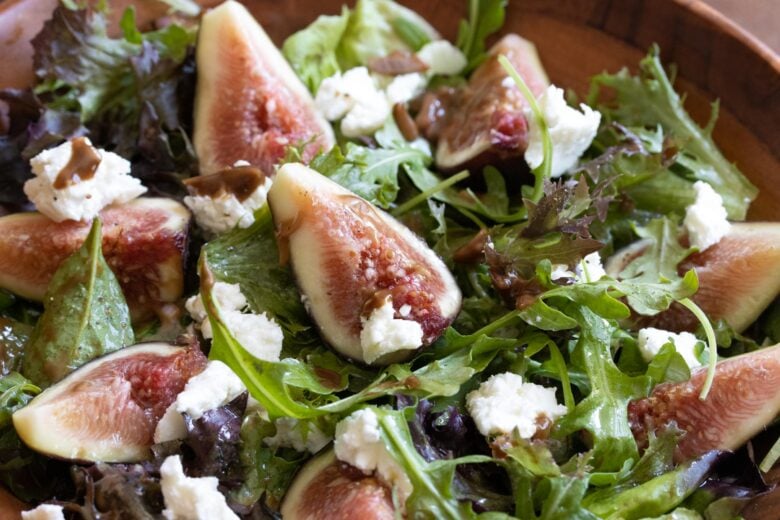 FIgs with goat cheese salad close up look at your fig salad