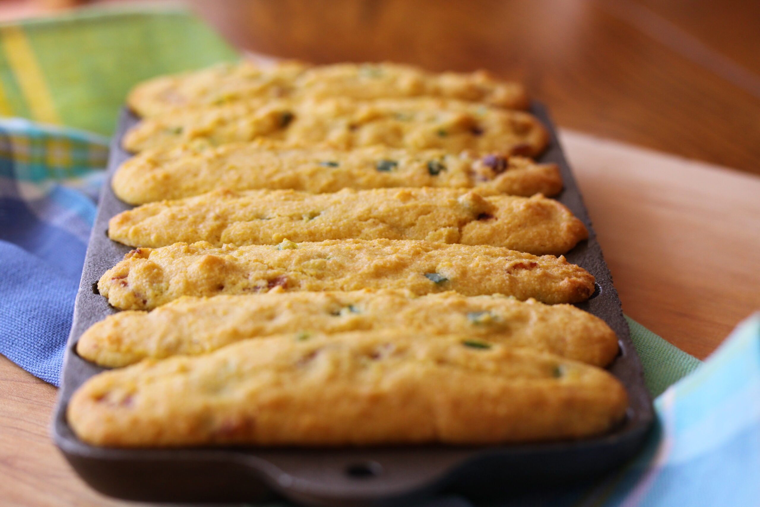 Jalapeno Corn Sticks with Maple Honey Butter out of the oven