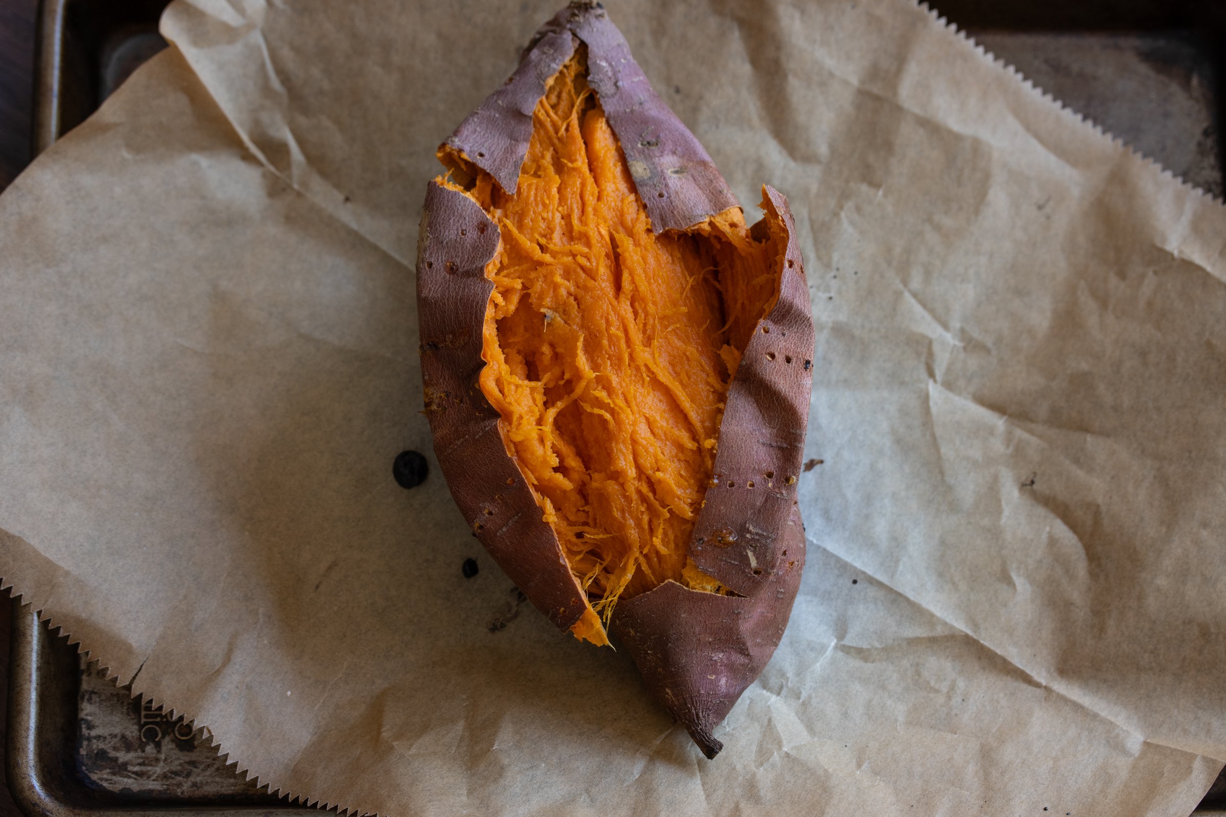 Potato ready for the skin to be removed.
