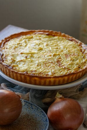 French Onion Tart on a serving plate