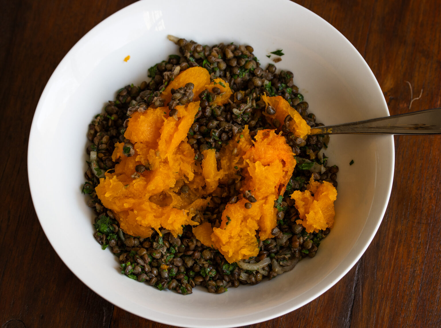 Squash puree with lentils.