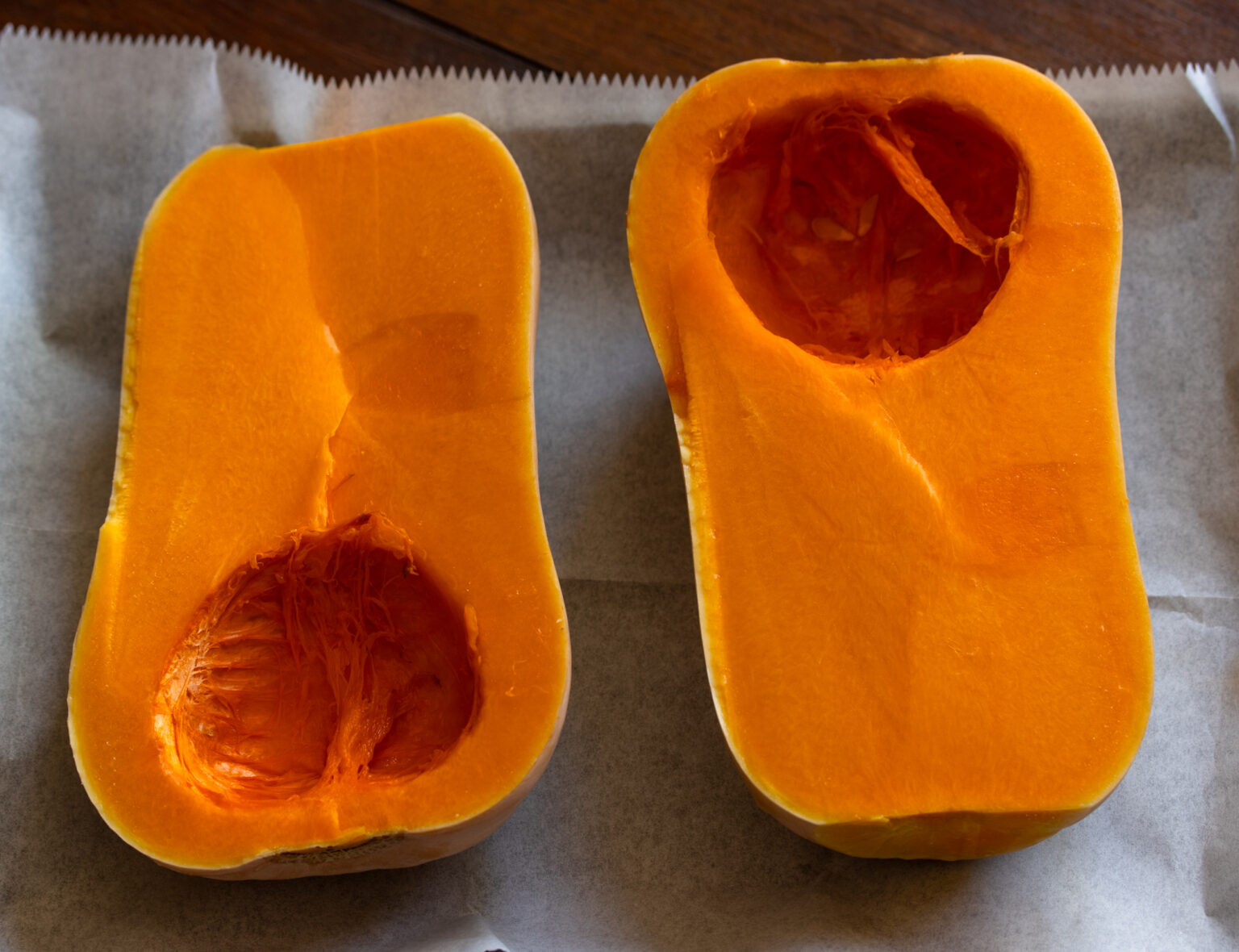 Cut adn cleaned butternut squash.