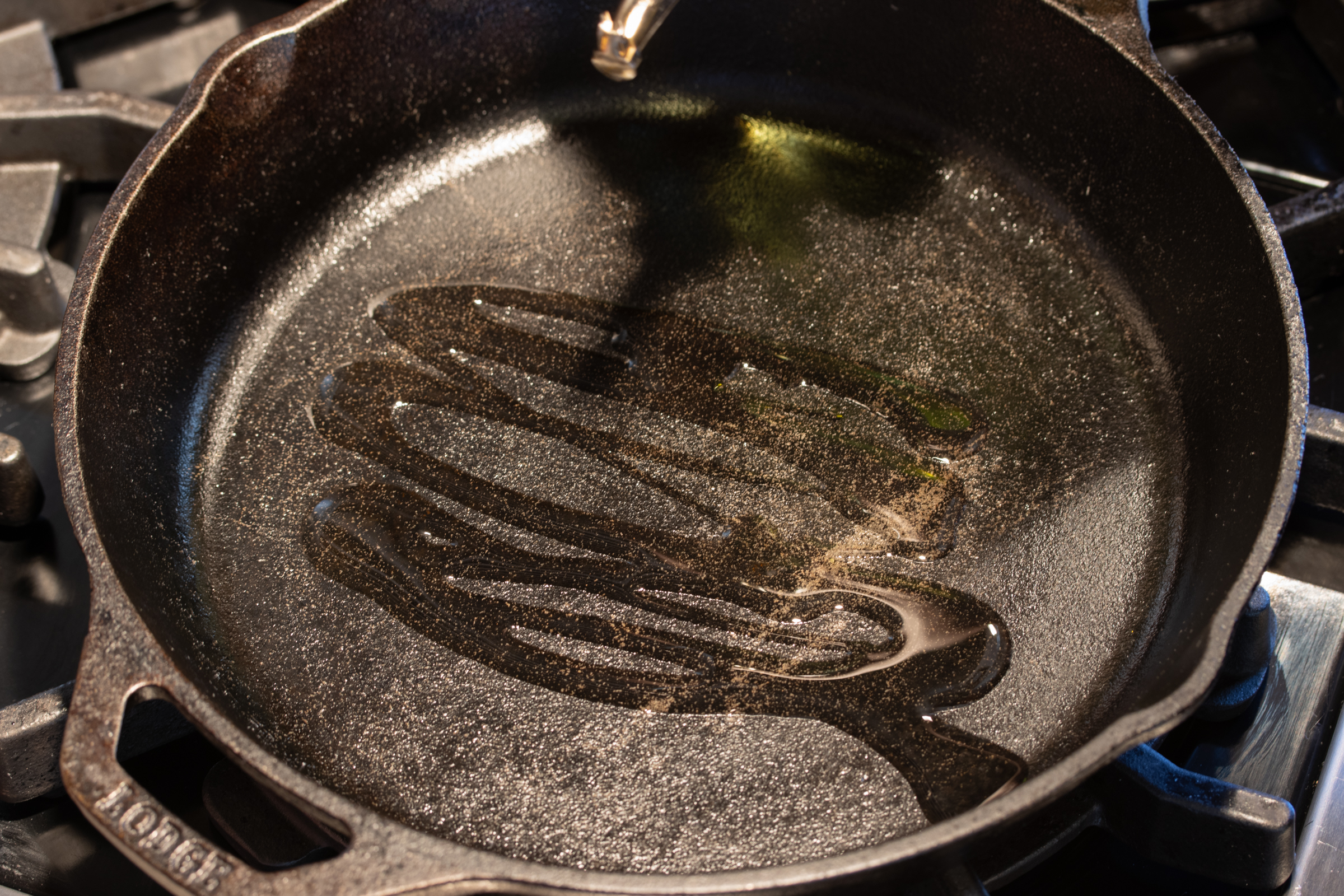 oil in a cast iron skillet