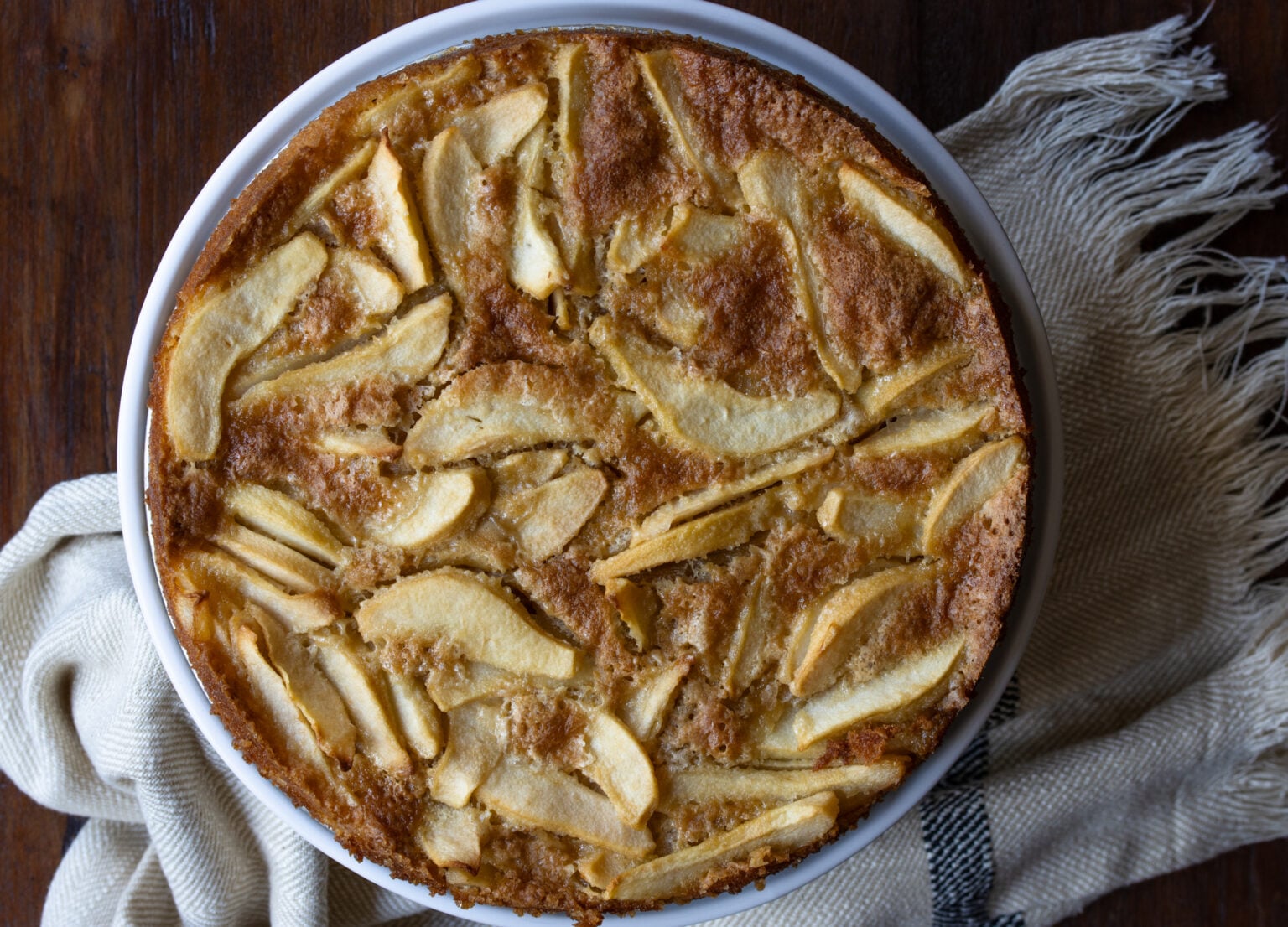 pear cake on serving platter