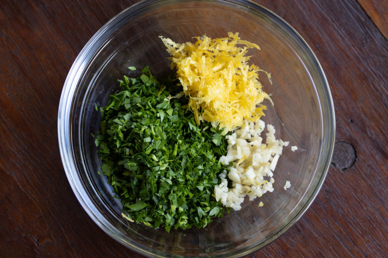 garlic, lemon zest and parsley in a bowl