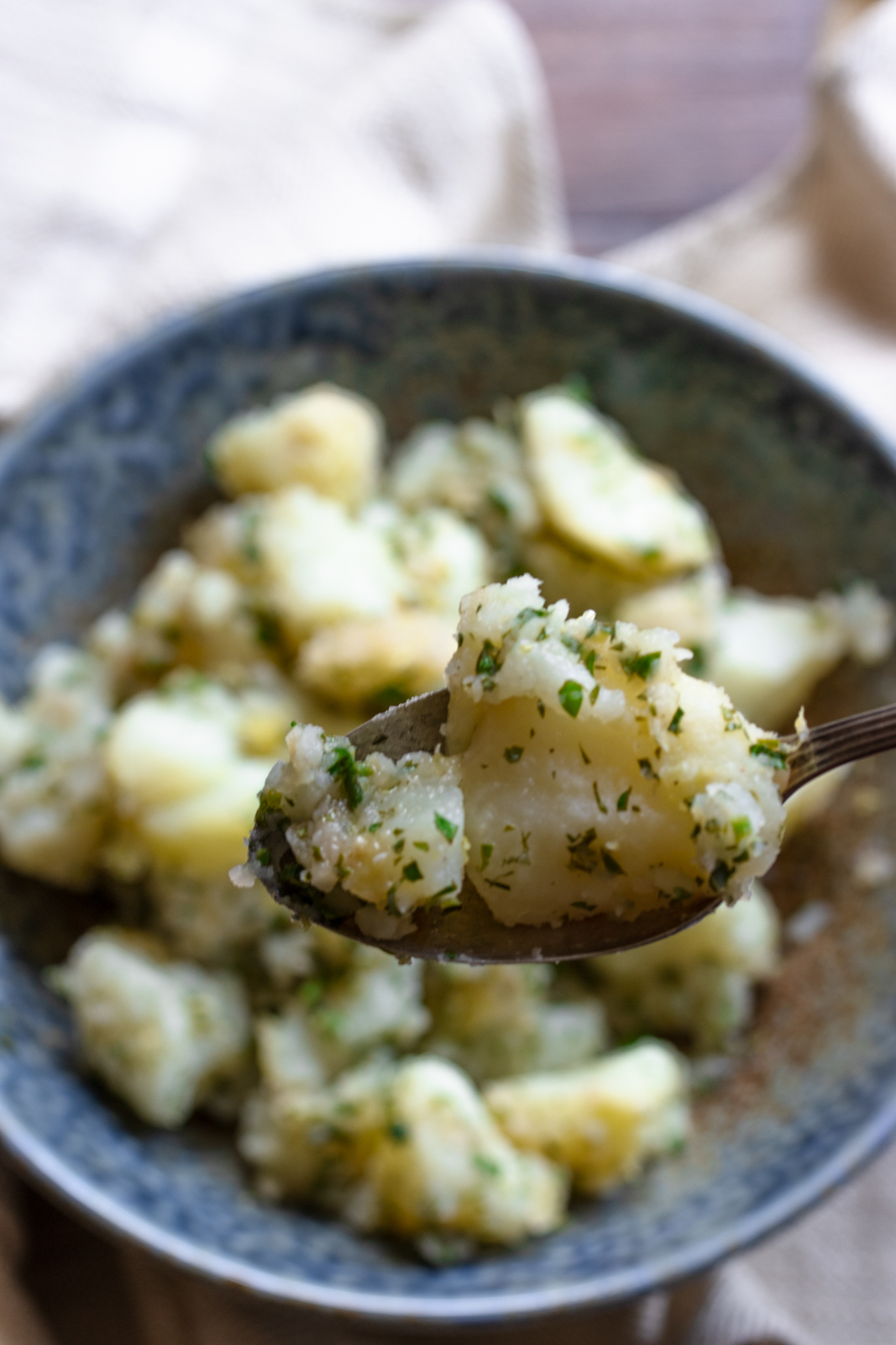 warm potato salad  spoonful