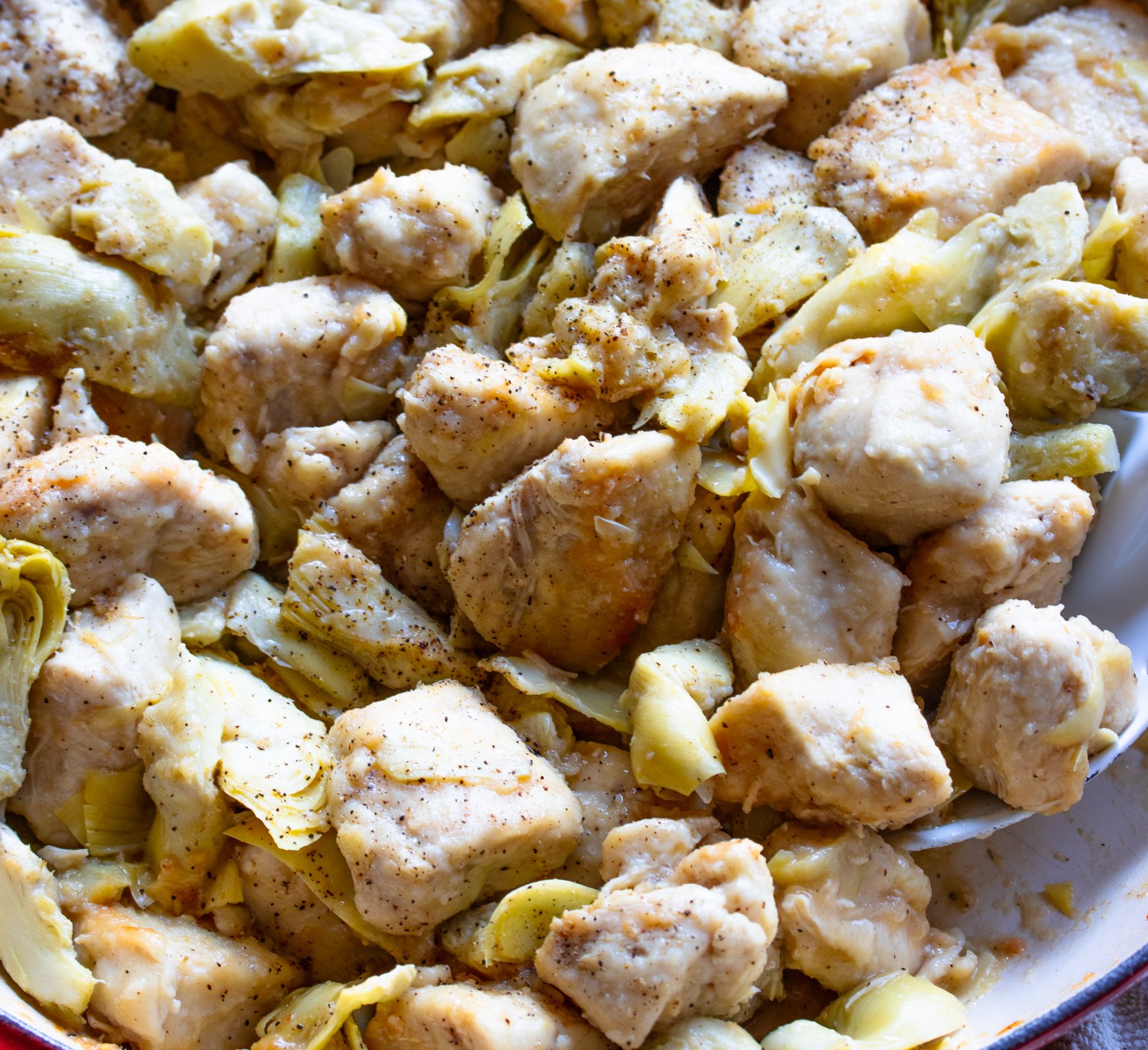 cooked chicken and artichokes