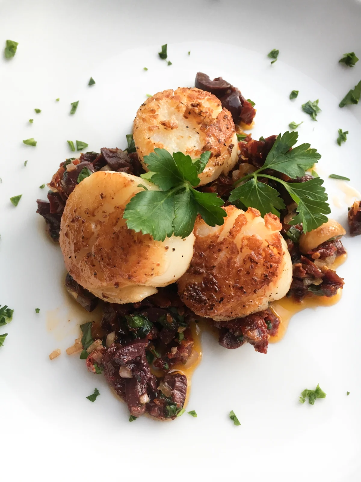 seared sea scallops with garlic compote