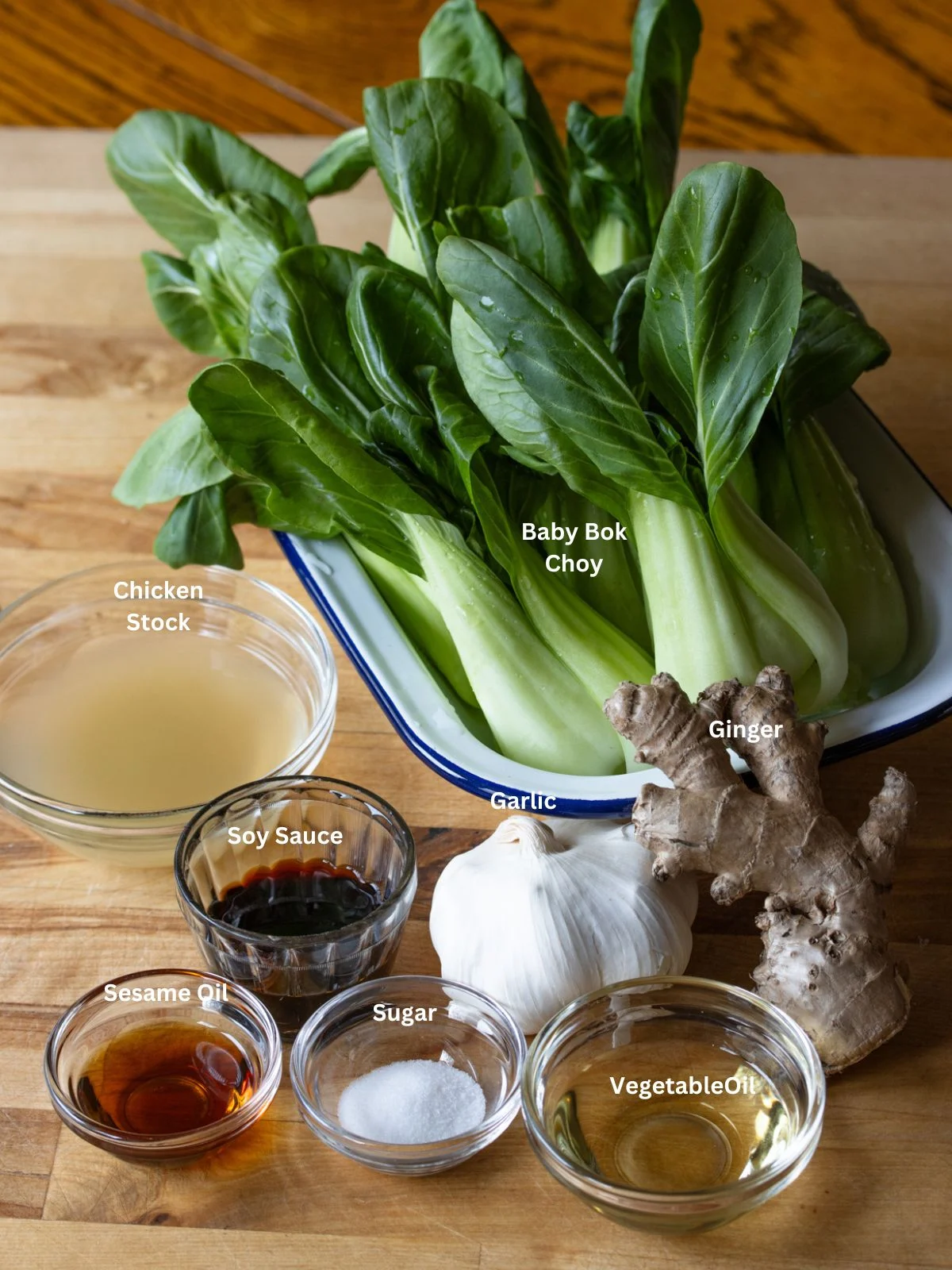 Ingredients to make the bok choy stir fry.