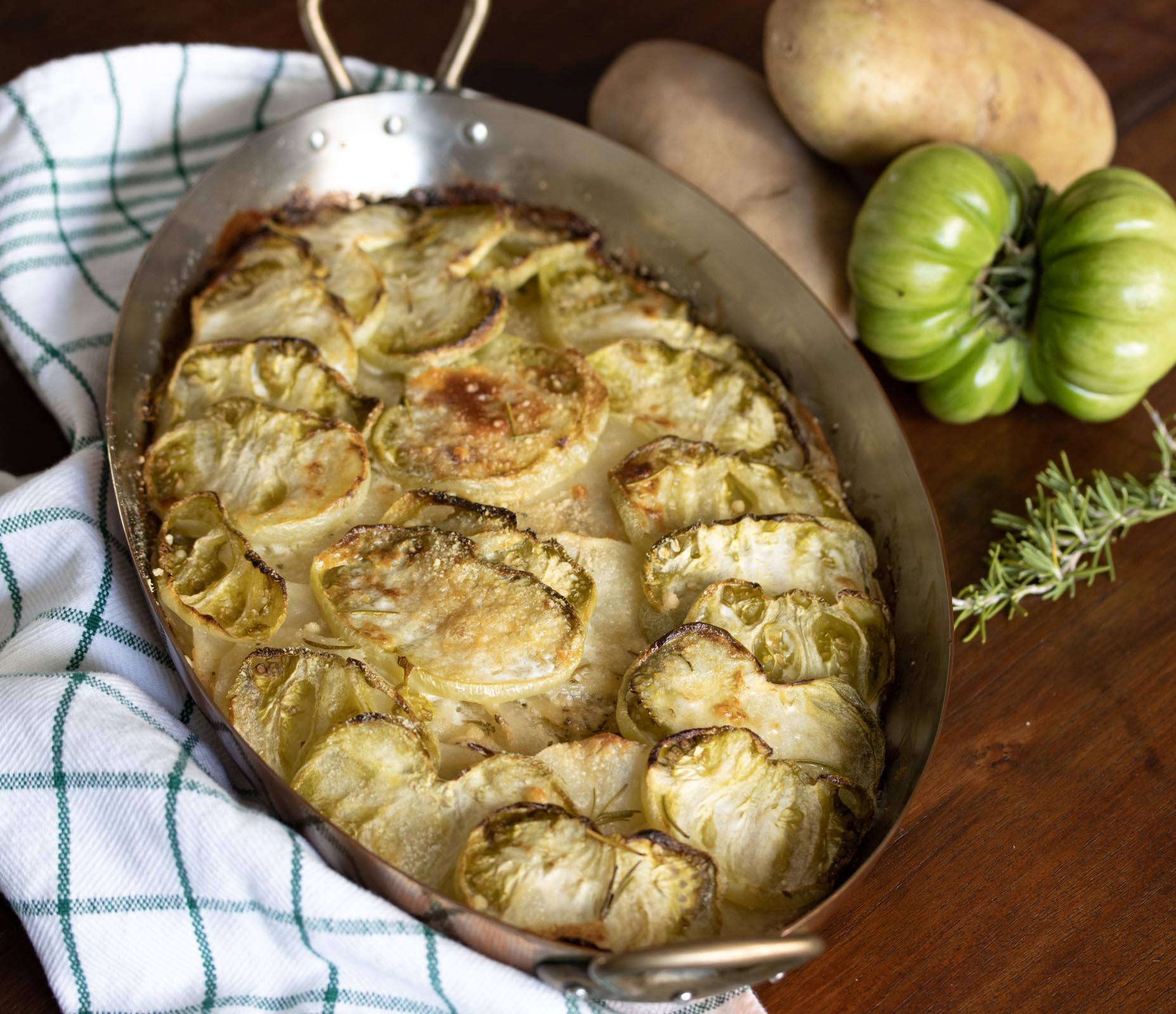 potato and green tomato gratin