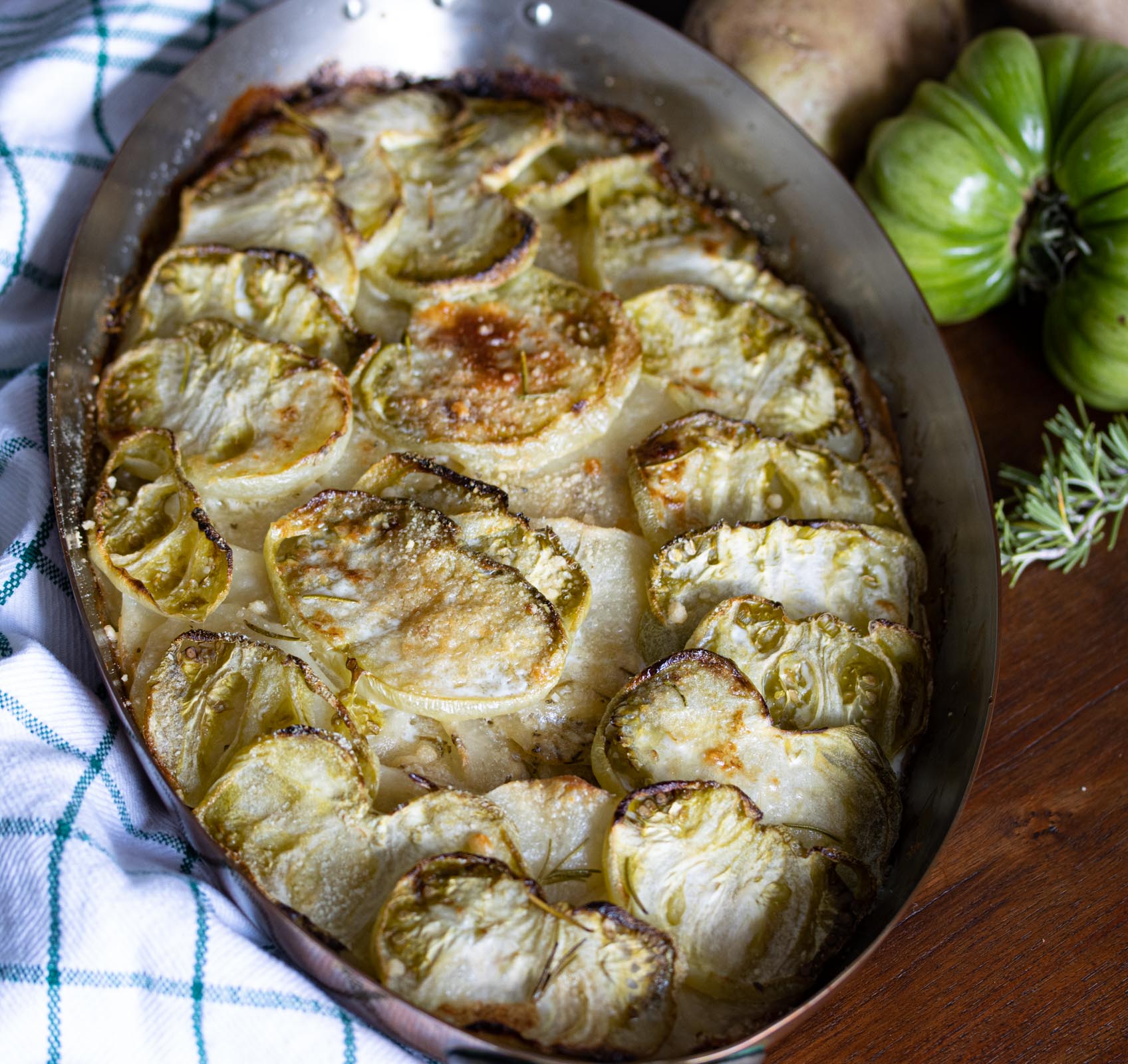 potato and green tomato gratin