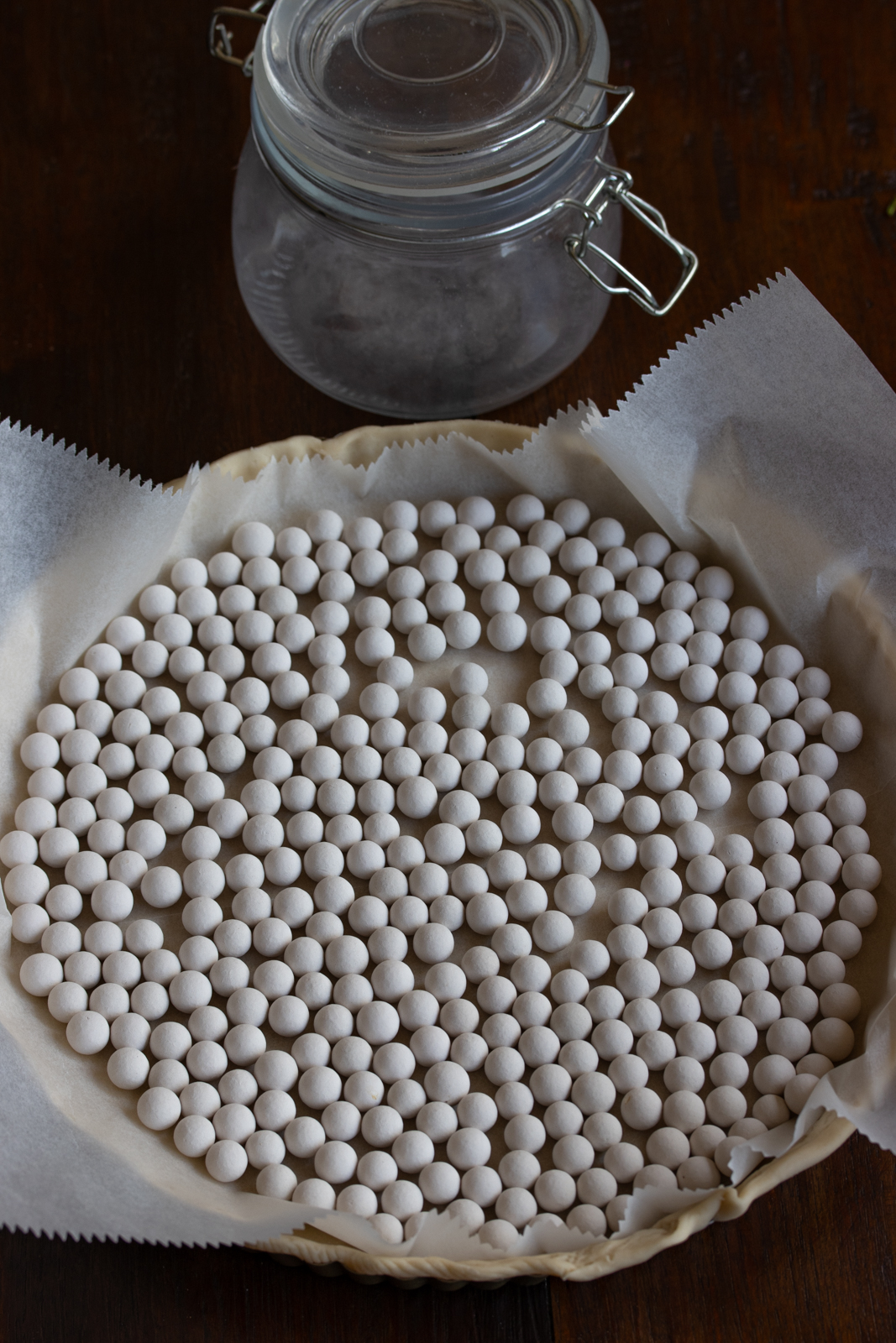 pie weights ready to go in the oven